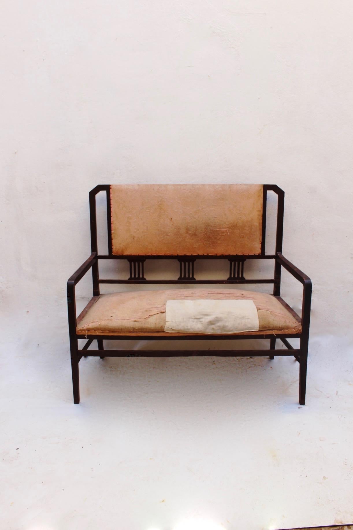 Spanish Art Deco Beech Living Room Set Settee and 4 Chairs, Spain, 1930s For Sale