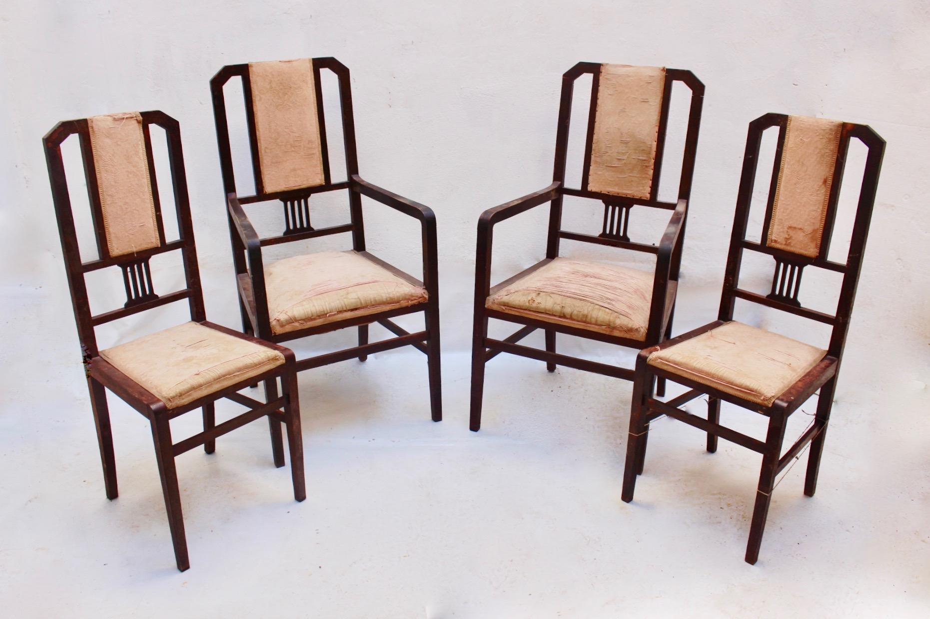 Art Deco Beech Living Room Set Settee and 4 Chairs, Spain, 1930s For Sale 2
