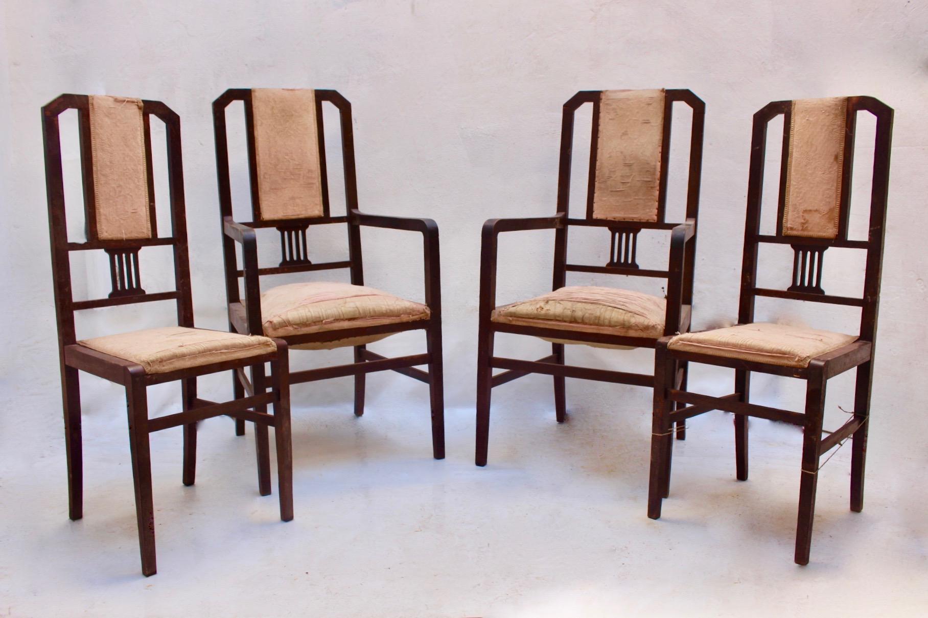 Art Deco Beech Living Room Set Settee and 4 Chairs, Spain, 1930s For Sale 3