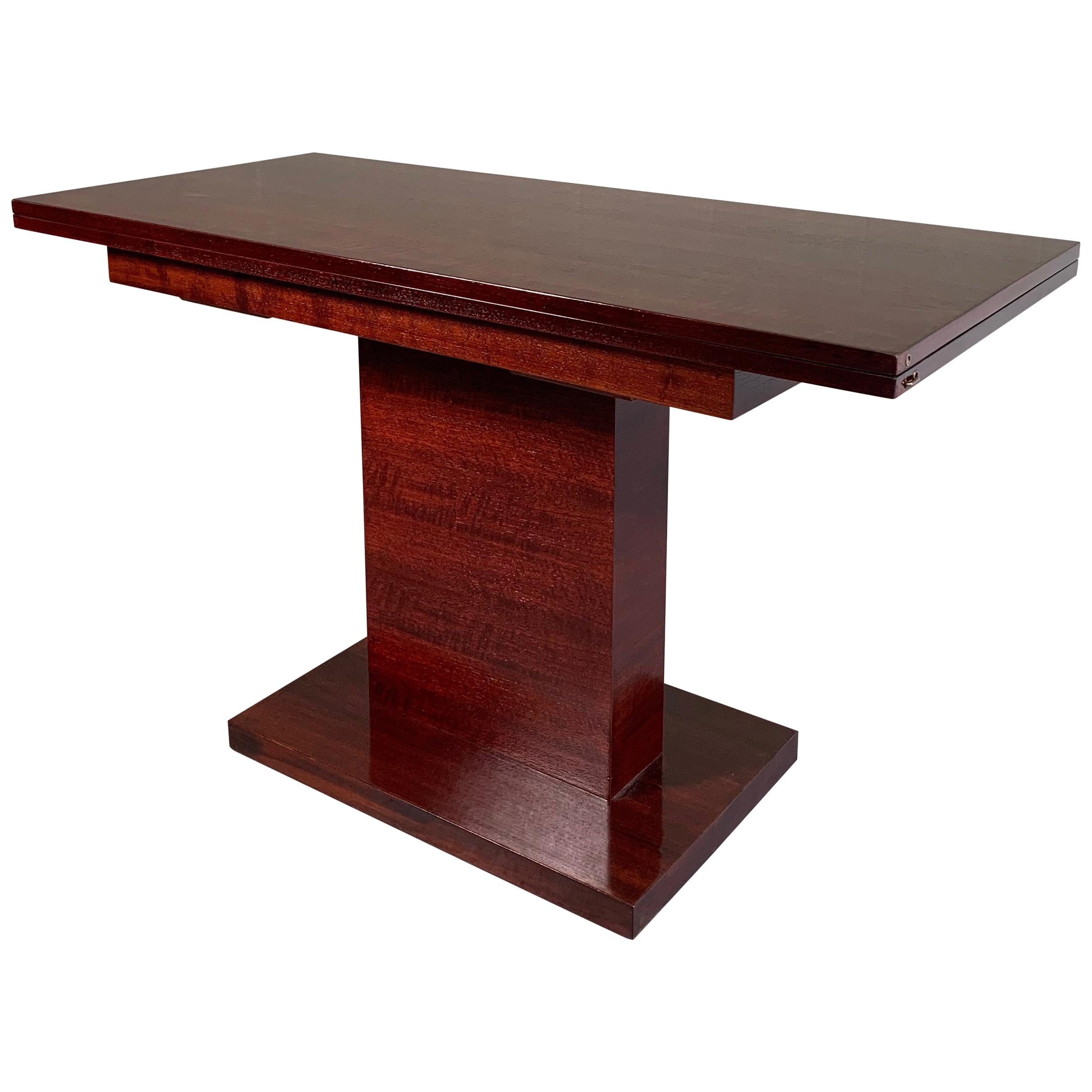 Art Deco Mahogany Pedestal Console Dining Table in the Manner of Donald Deskey