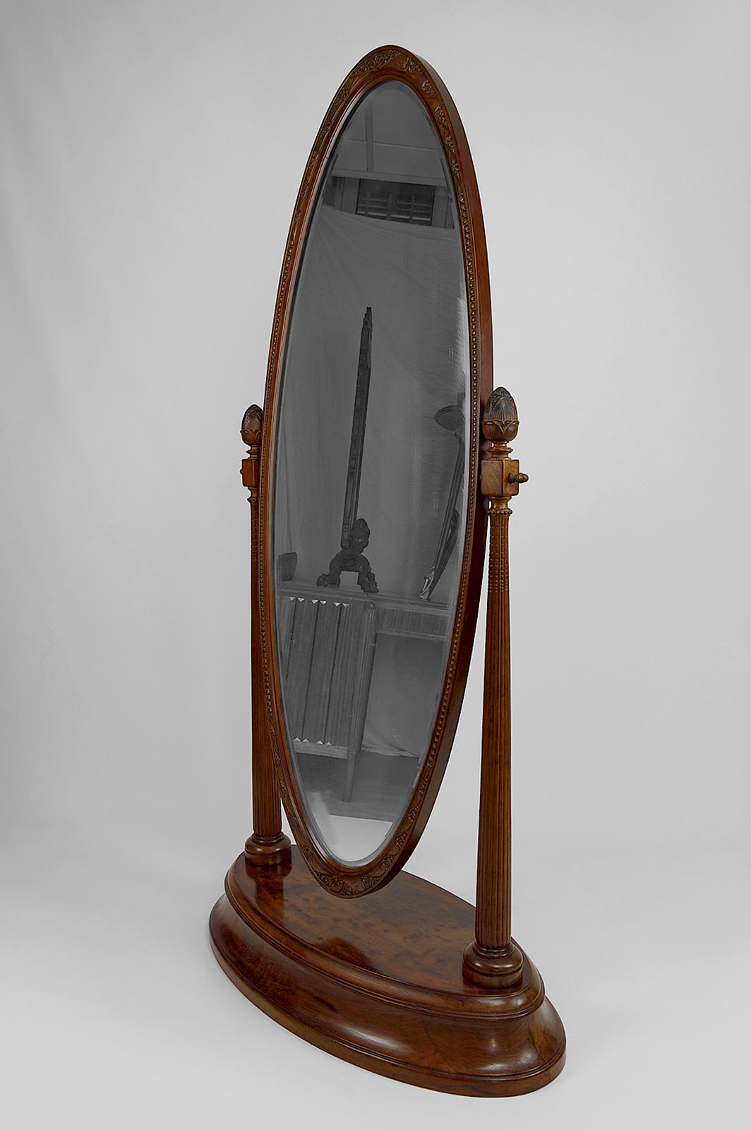 French Art Deco Mahogany Psyche Mirror by Georges De Bardyère, France, 1923