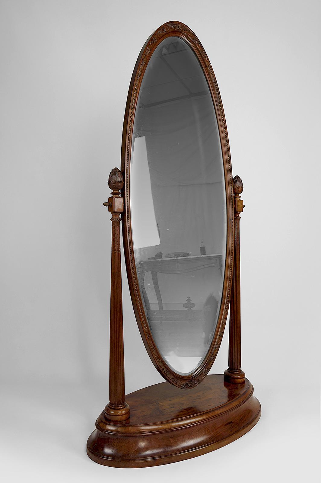 Beveled Art Deco Mahogany Psyche Mirror by Georges De Bardyère, France, 1923