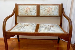 Art Deco Mahogany Settee, 1930s in Silk