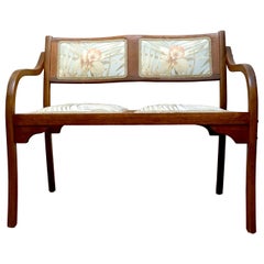 Art Deco Mahogany Settee, 1930s in Silk Art Deco Mahogany Settee, 1930s in Silk