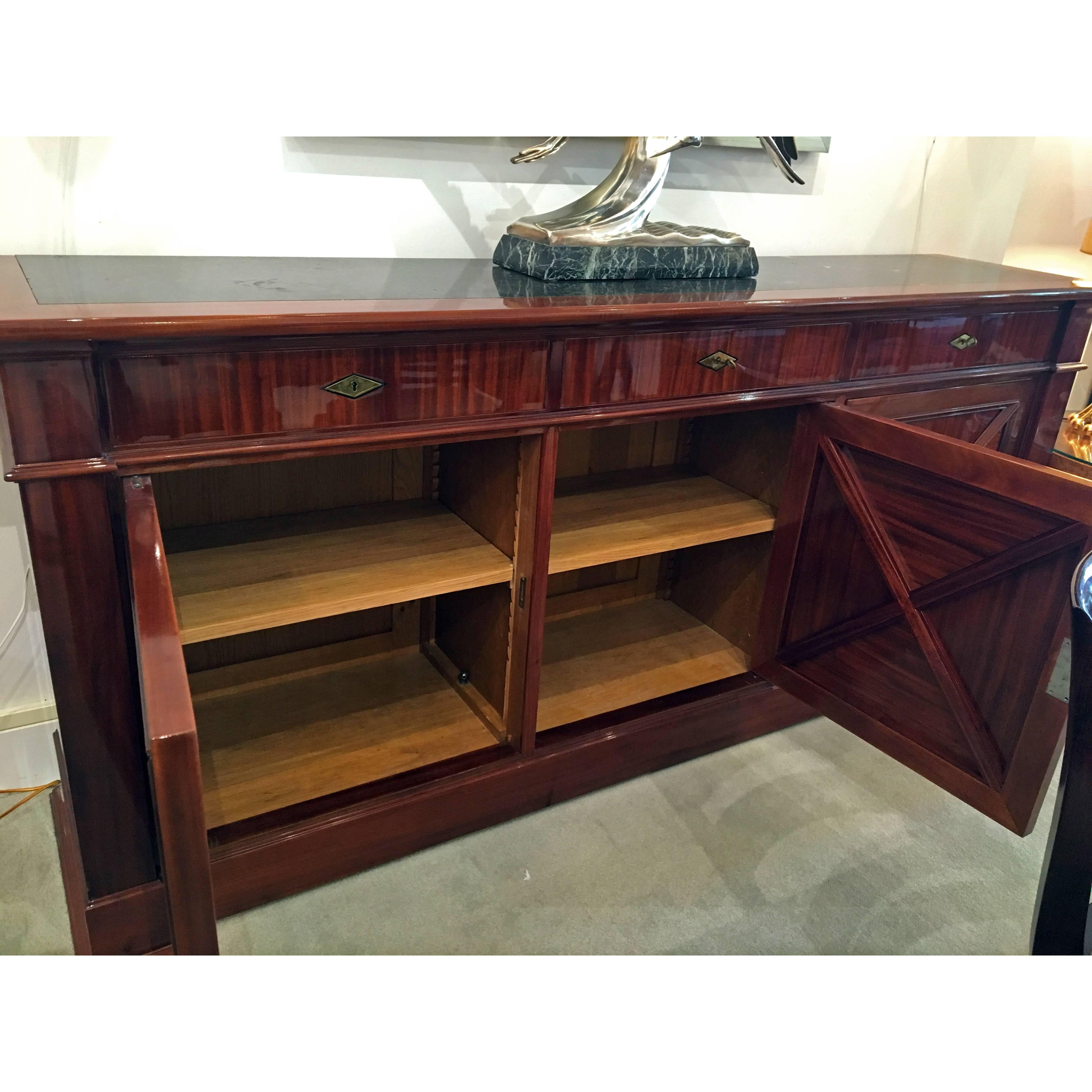 French Art Deco Mahogany Sideboard with Black Marble Top by Maxime Old For Sale