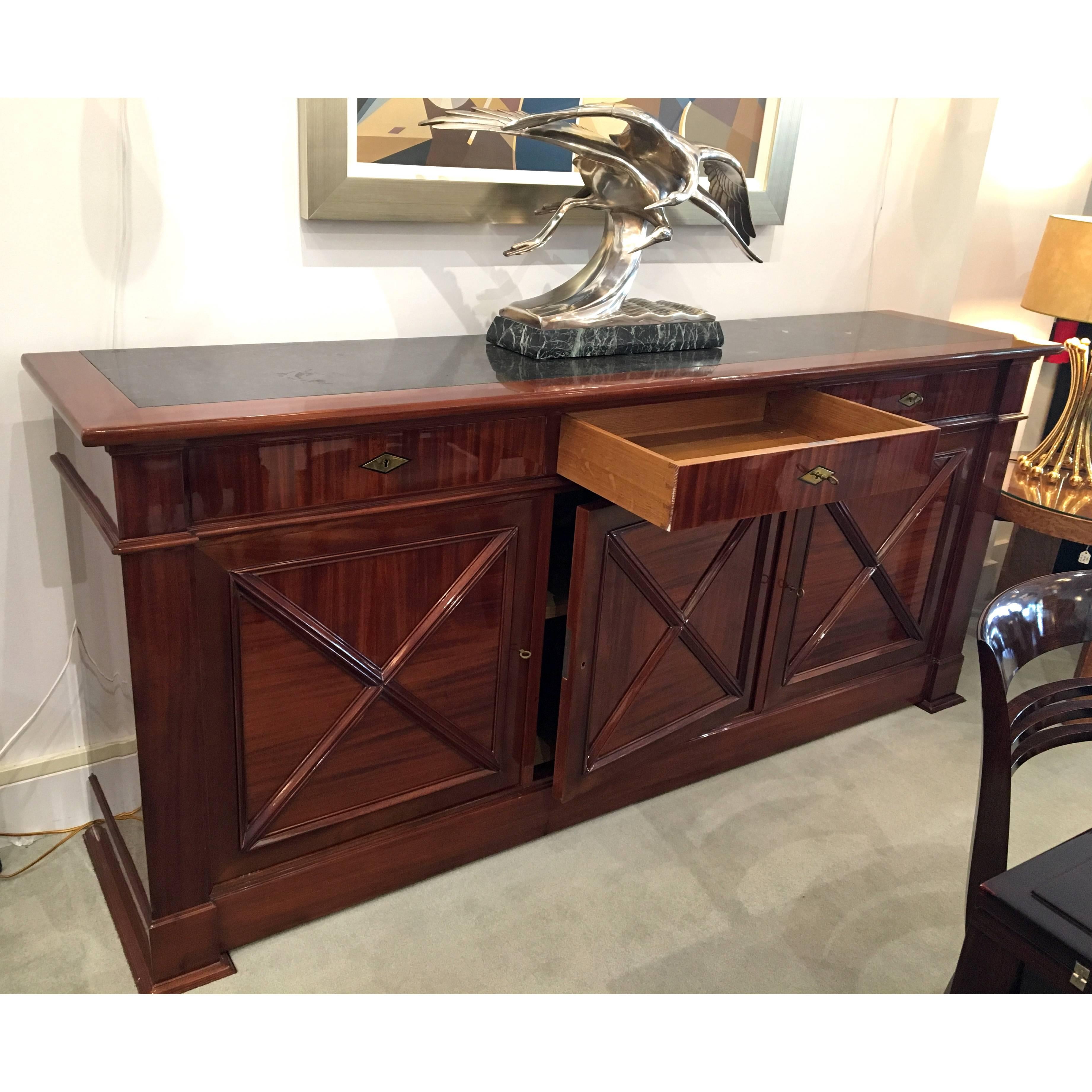 Veneer Art Deco Mahogany Sideboard with Black Marble Top by Maxime Old For Sale
