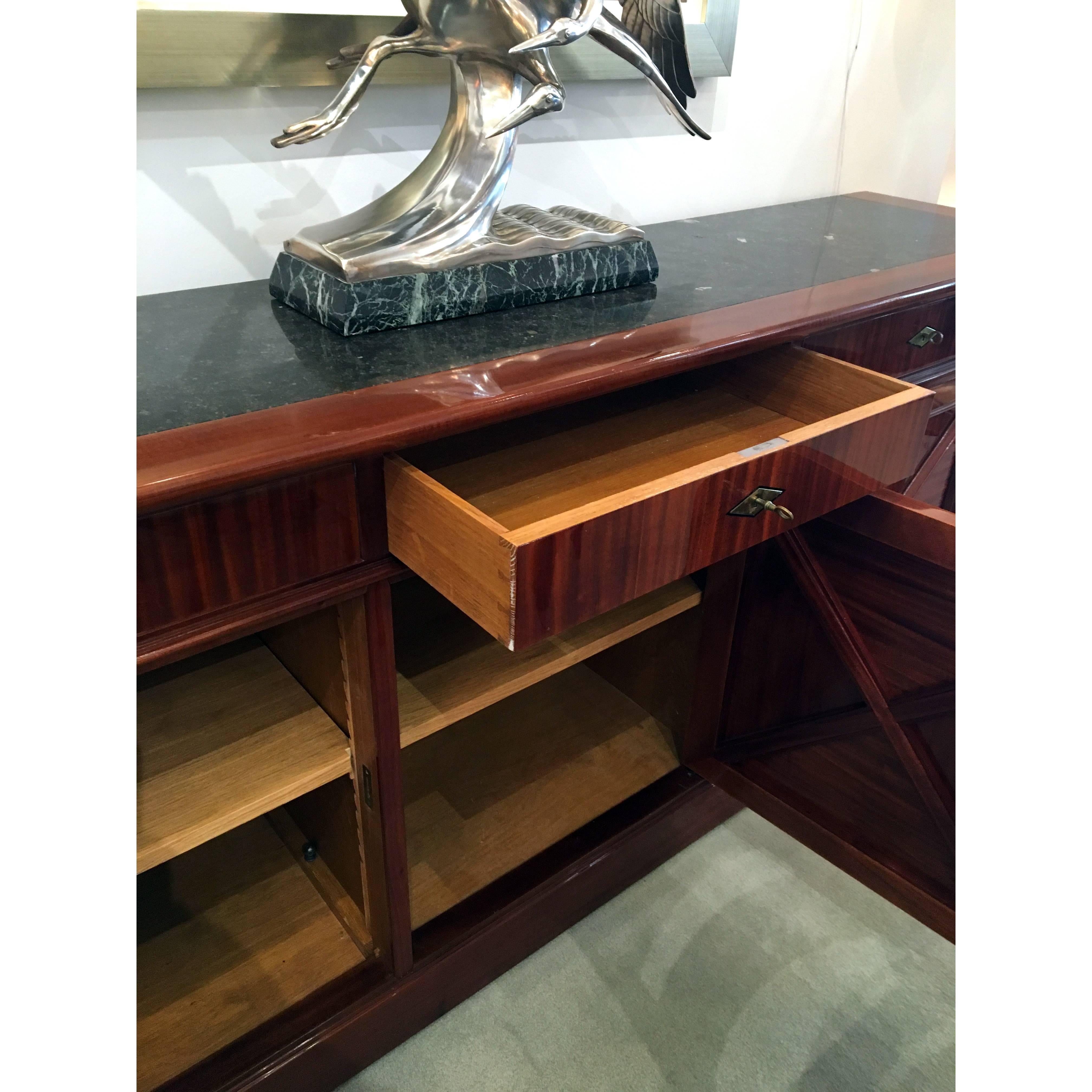 Art Deco Mahogany Sideboard with Black Marble Top by Maxime Old In Good Condition For Sale In Coral Gables, FL