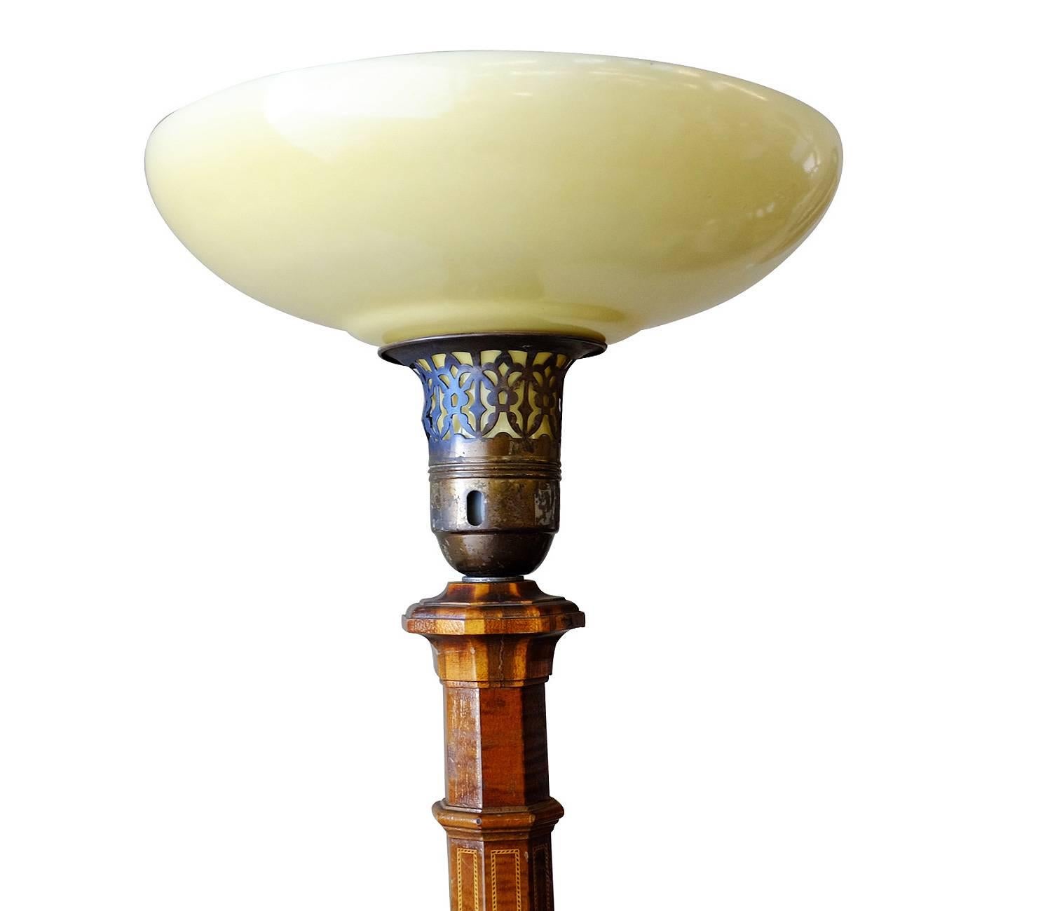 American Art Deco Mahogany Torchiere Floor Lamp, Pair