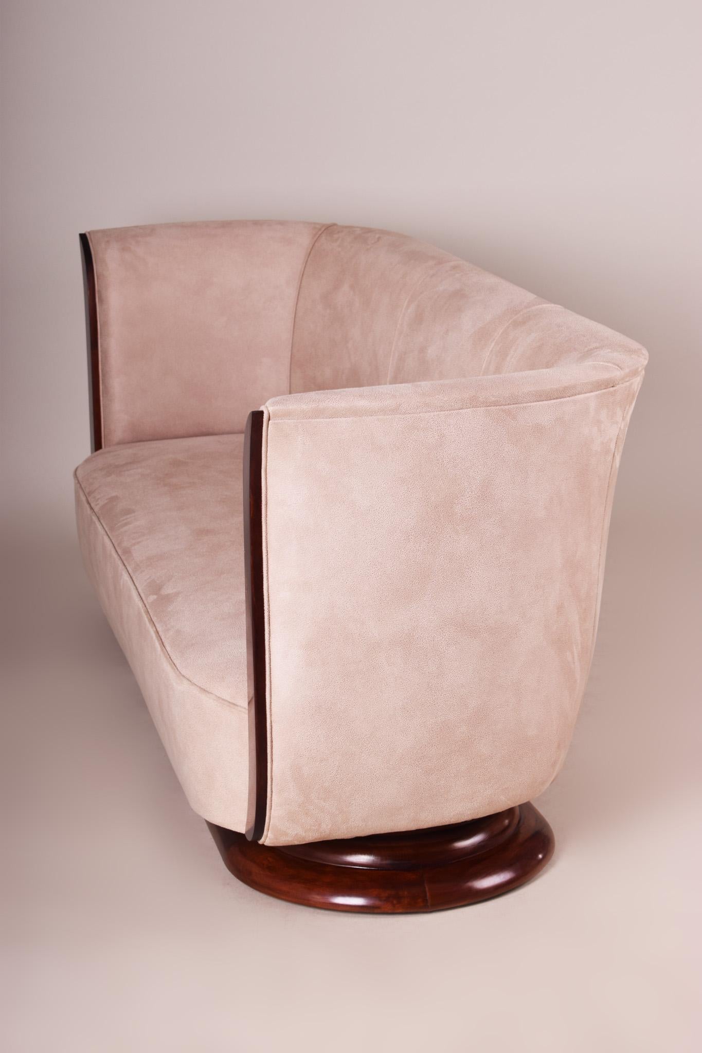 Fabric Art Deco Mahogany Tulip Sofa, Inspired of Architect Emile Jacques Ruhlmann