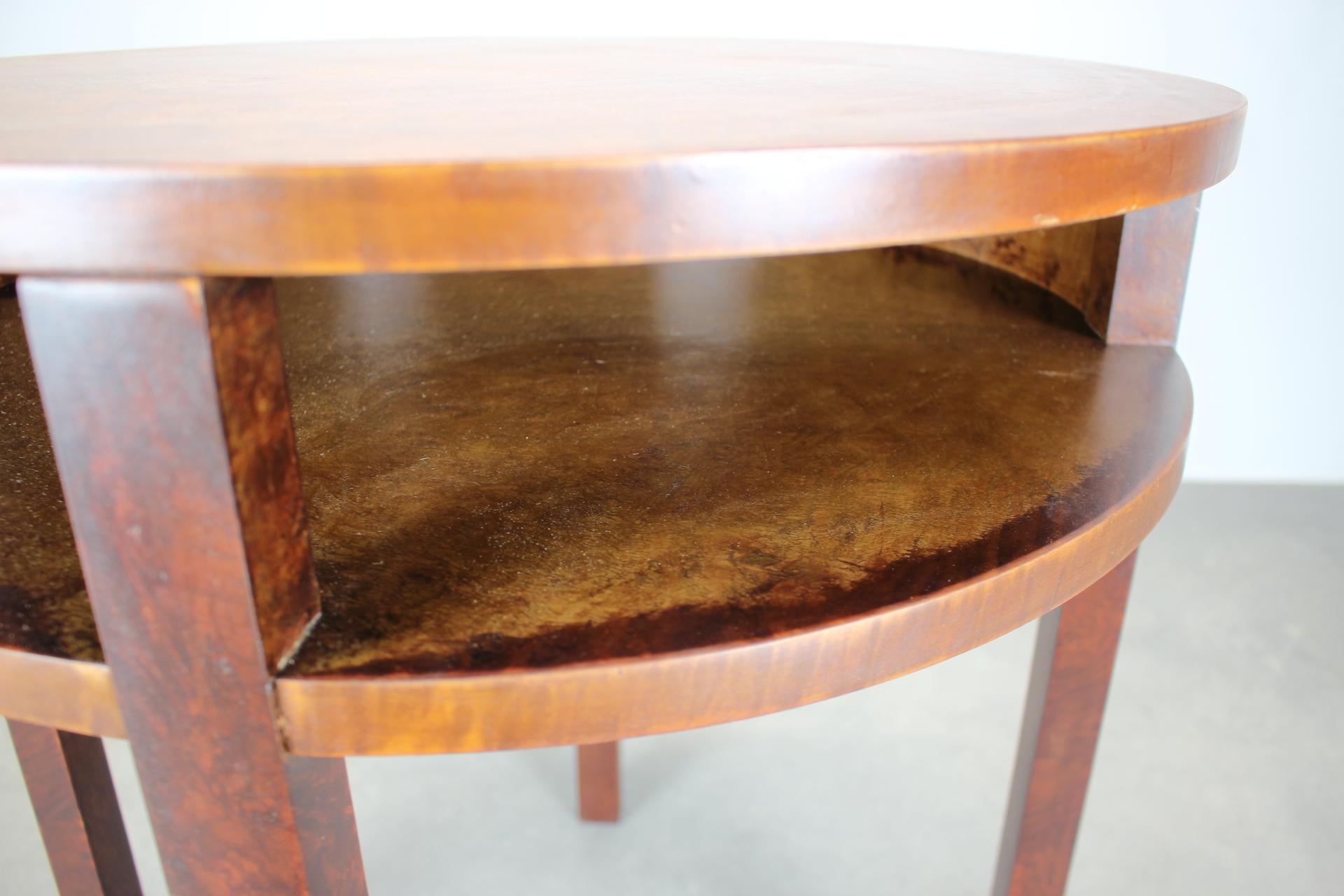 Wood Art Deco Mahogany Veneer Table, Czechoslovakia, 1930s, Restored For Sale