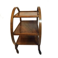 Art Deco Mahogany Veneered Plywood Hoop Cocktail Trolley with Mahogany trays.