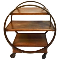 Antique Art Deco Mahogany Veneered Plywood Hoop Cocktail Trolley with Mahogany trays.