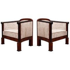 Art Deco Walnut Wood and White Velvet Armchairs, 1940