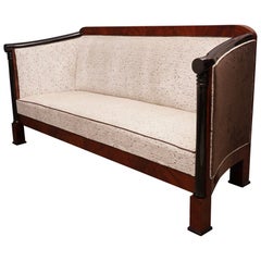 Vintage Art Deco Walnut Wood and White Velvet Sofa, 1940