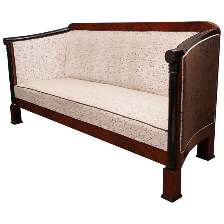 Art Deco Mahogany Wood and White Velvet Sofa, 1940 For Sale at 1stDibs