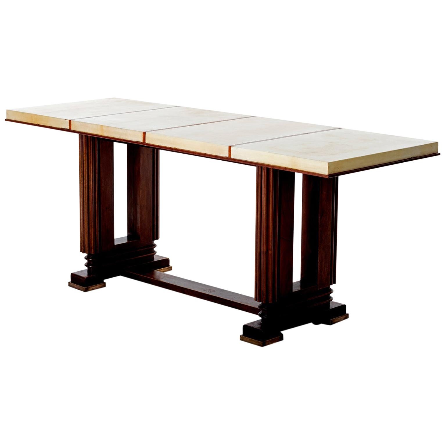 Art Deco Mahohany and Velum Console Table, by Gauthier-Poinsignon