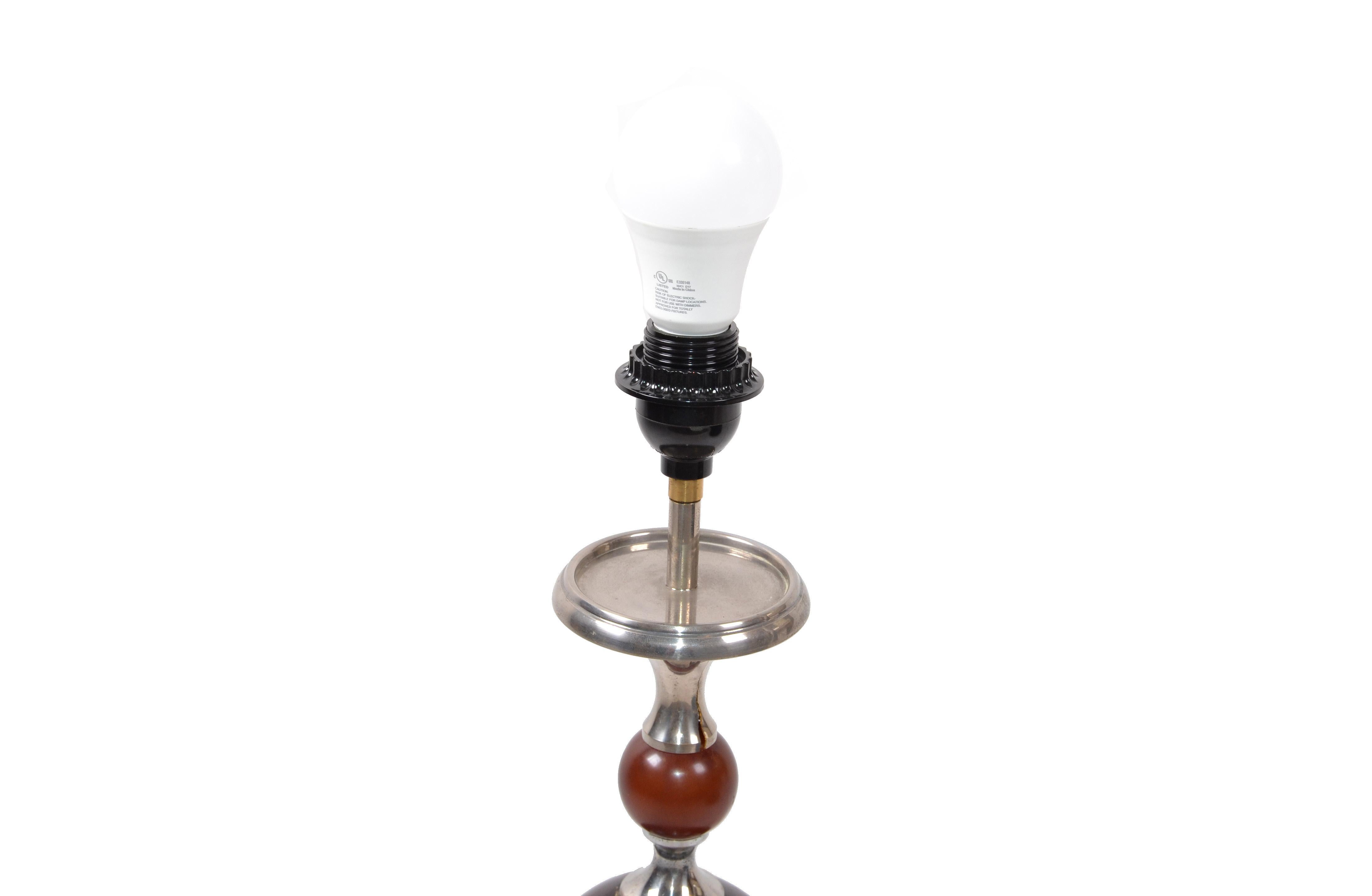Art Deco Maison Charles style French 3 Burgundy Spheres Nickel-Plated Table Lamp For Sale 1