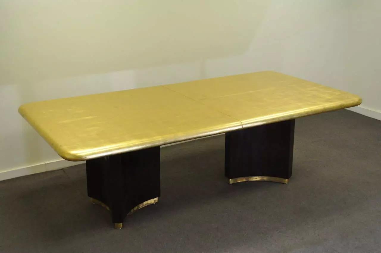 Art Deco Maison Jansen Stil, maßgefertigter, ausziehbarer Konferenztisch mit Blattgold im Angebot 4