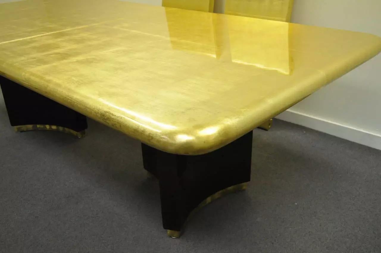 Art Deco Maison Jansen Stil, maßgefertigter, ausziehbarer Konferenztisch mit Blattgold (Art déco) im Angebot