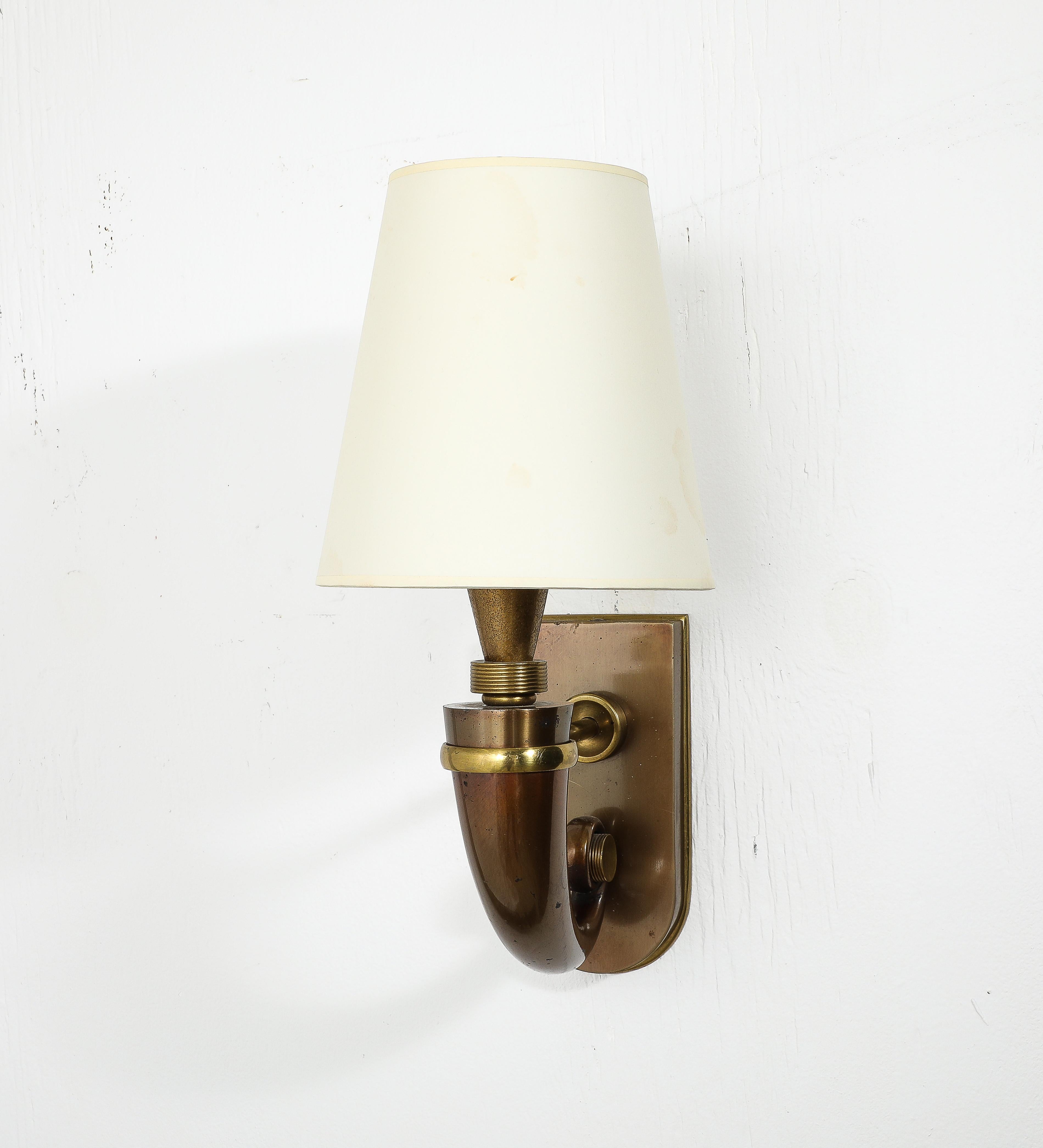 Art Deco Maison Jansen Style Sconces in Patinated Mixed Metals, France 1930’s For Sale 8