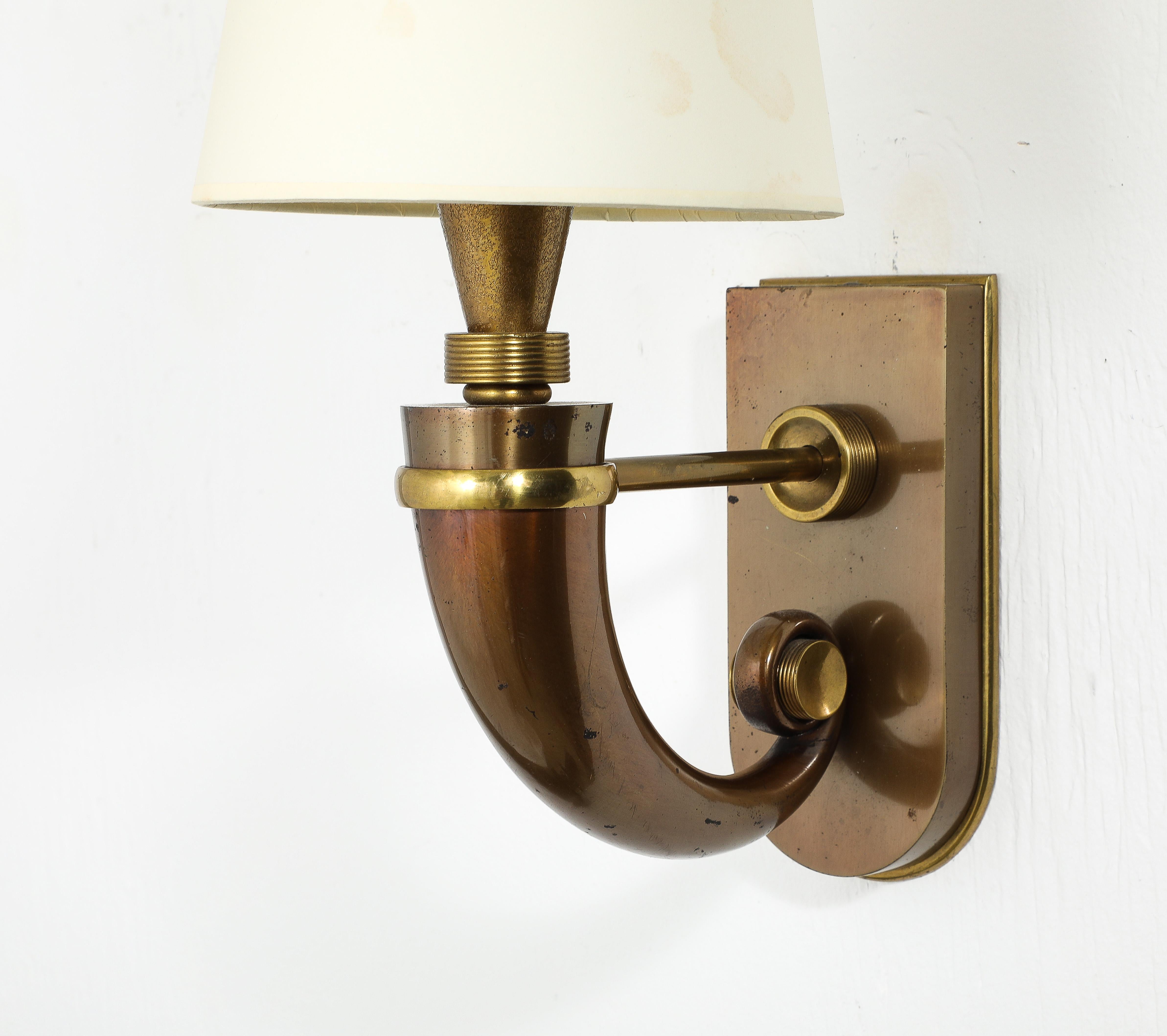 Art Deco Maison Jansen Style Sconces in Patinated Mixed Metals, France 1930’s For Sale 10
