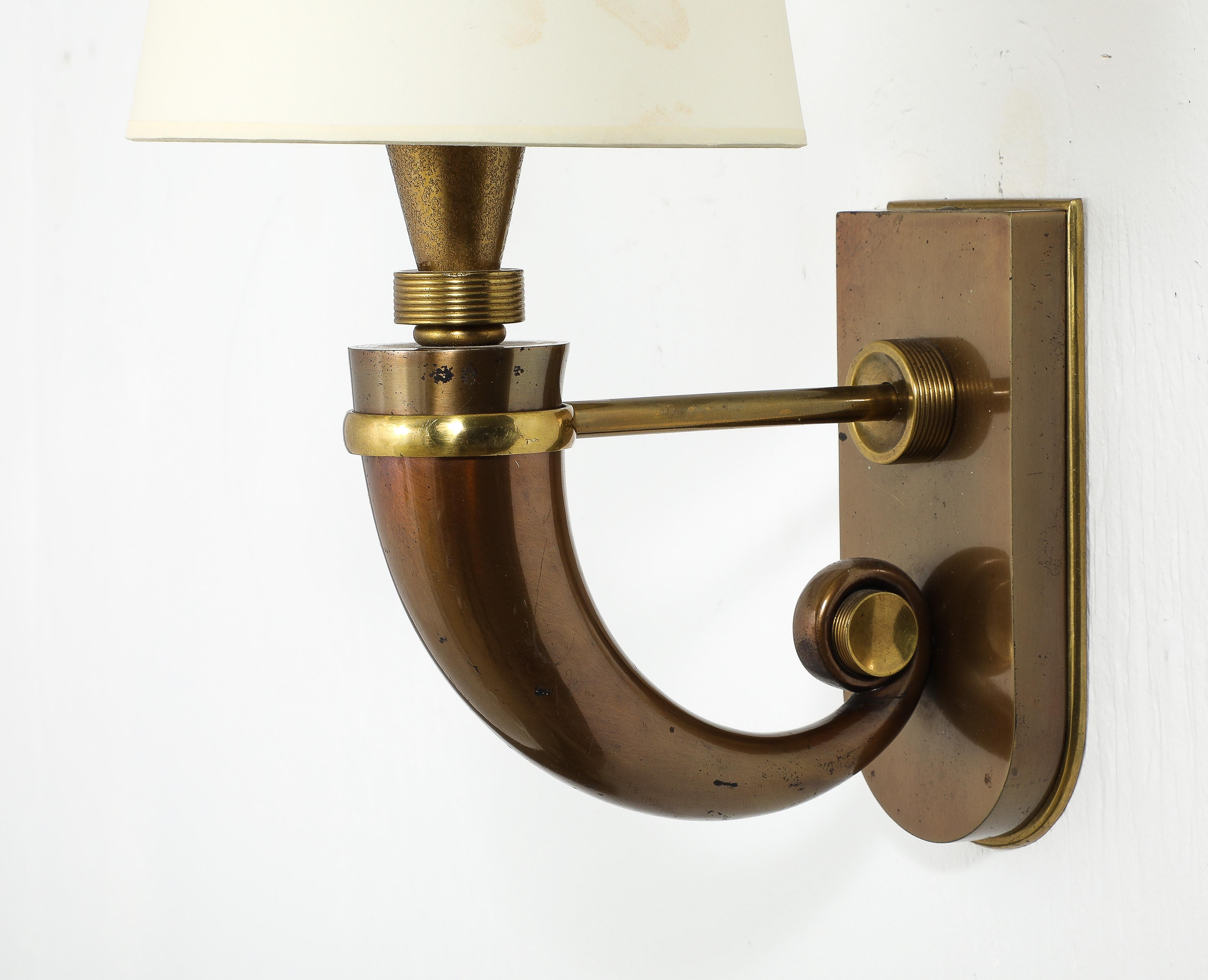 Art Deco Maison Jansen Style Sconces in Patinated Mixed Metals, France 1930’s For Sale 12