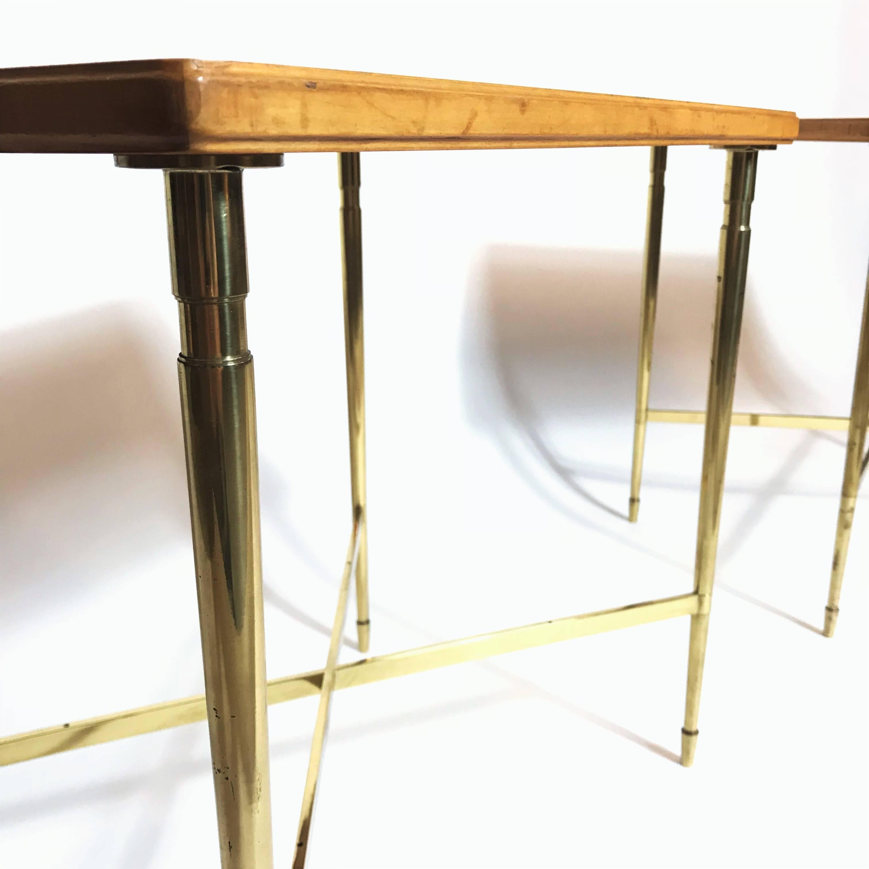Gilt Art Deco Maison Jansen Style Solid Brass Side or End Tables, 1930s, France