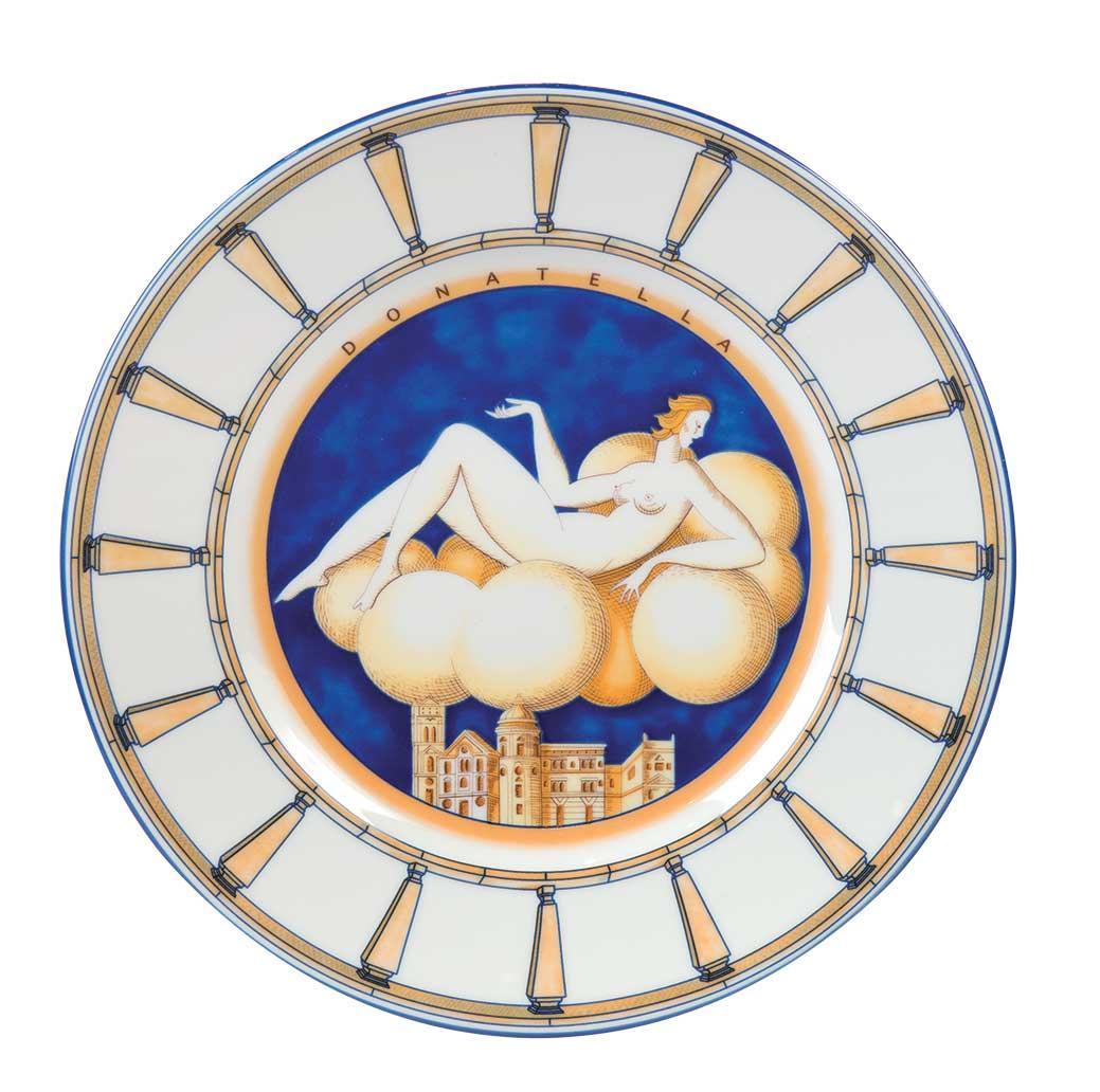 Arte Di Gio Ponti
Donatella, Majolica plate cm 49 in 6 1/4

Le Mie Donne is the first family of decorations designed by Giò Ponti. Ponti made important alterations to the Le Mie Donne series over the years, having the designs applied to piattelle