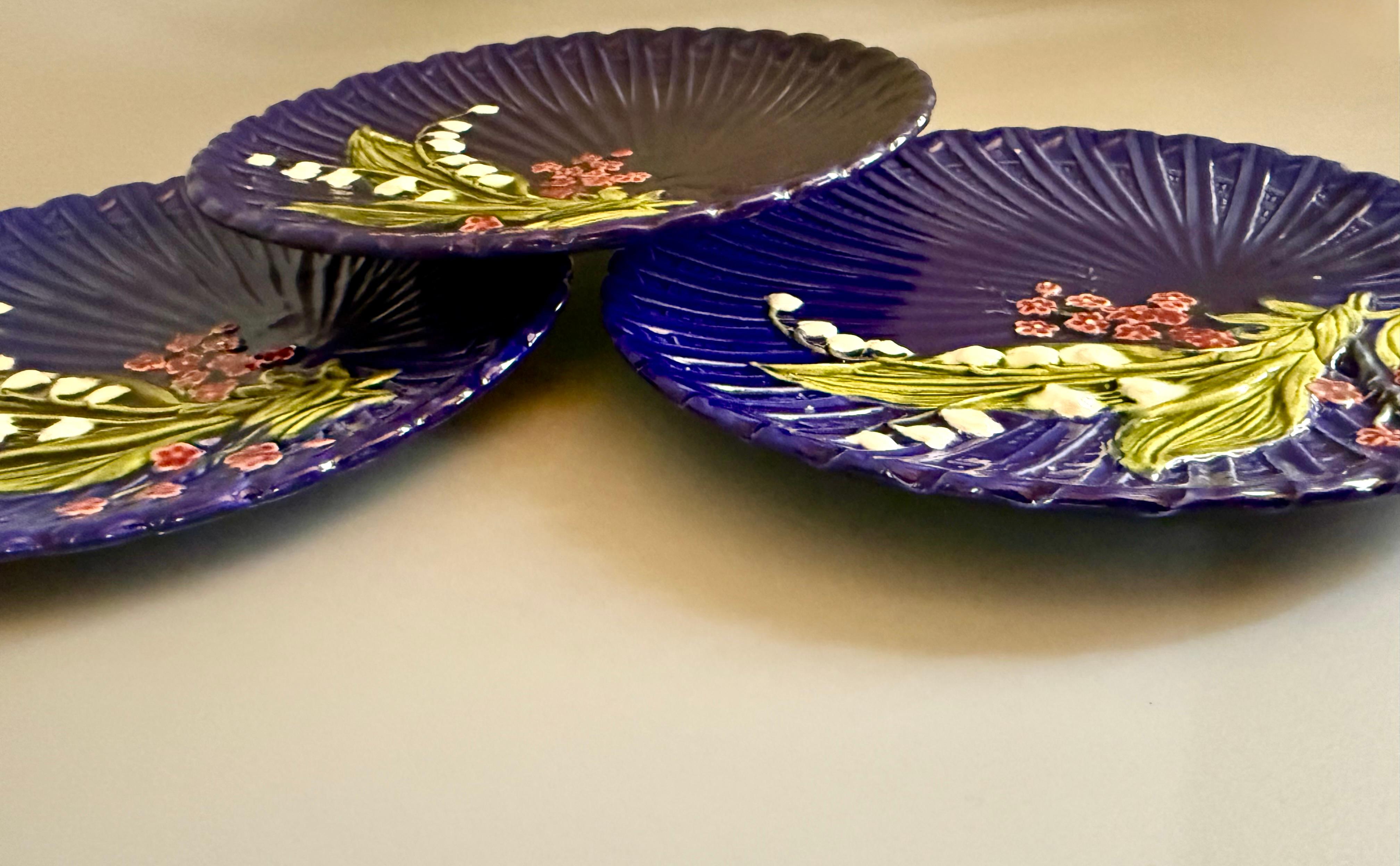 Art Deco Schramberg Majolica 3 piatti Mughetto in vendita 4