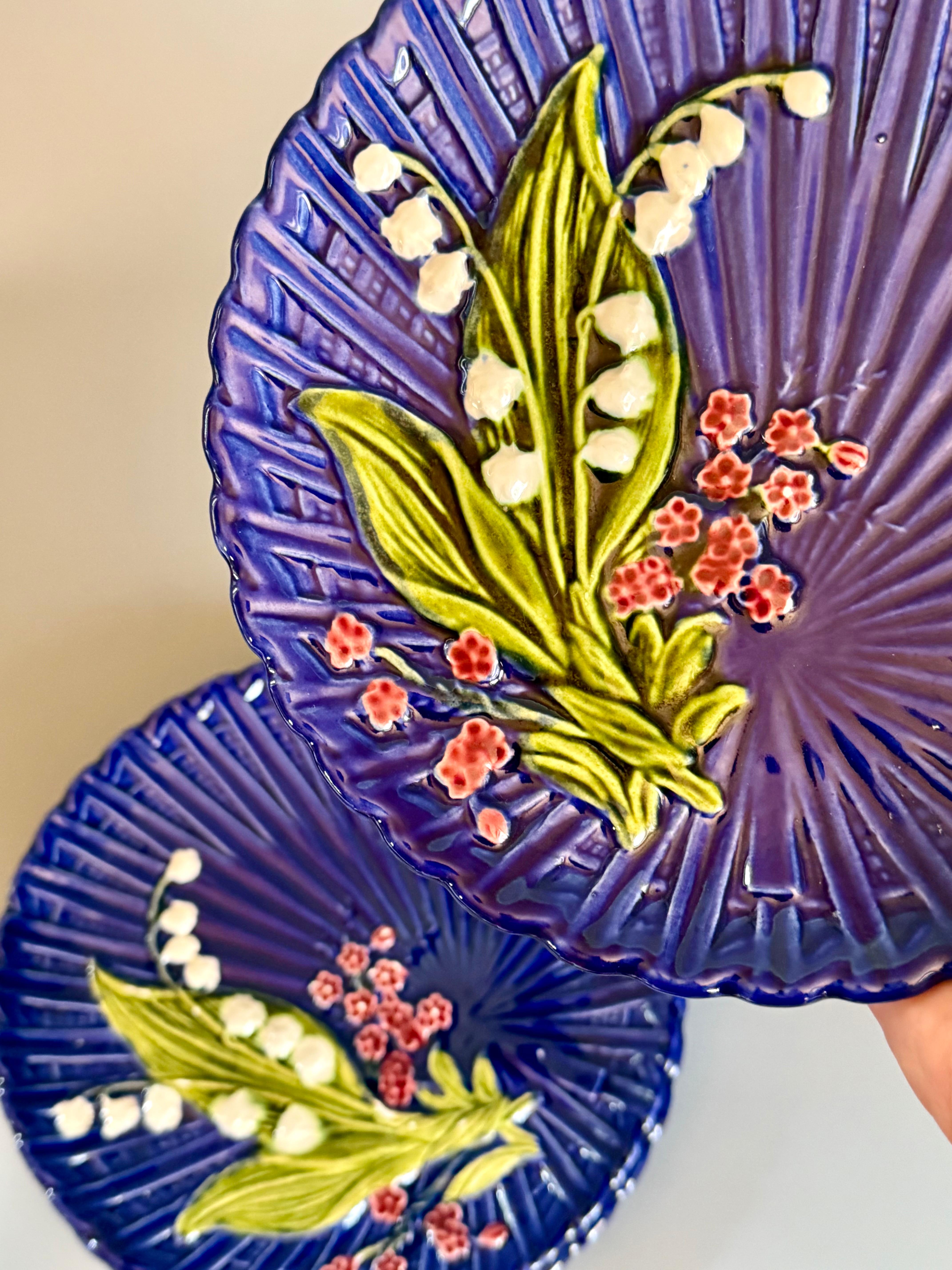 Ceramica Art Deco Schramberg Majolica 3 piatti Mughetto in vendita