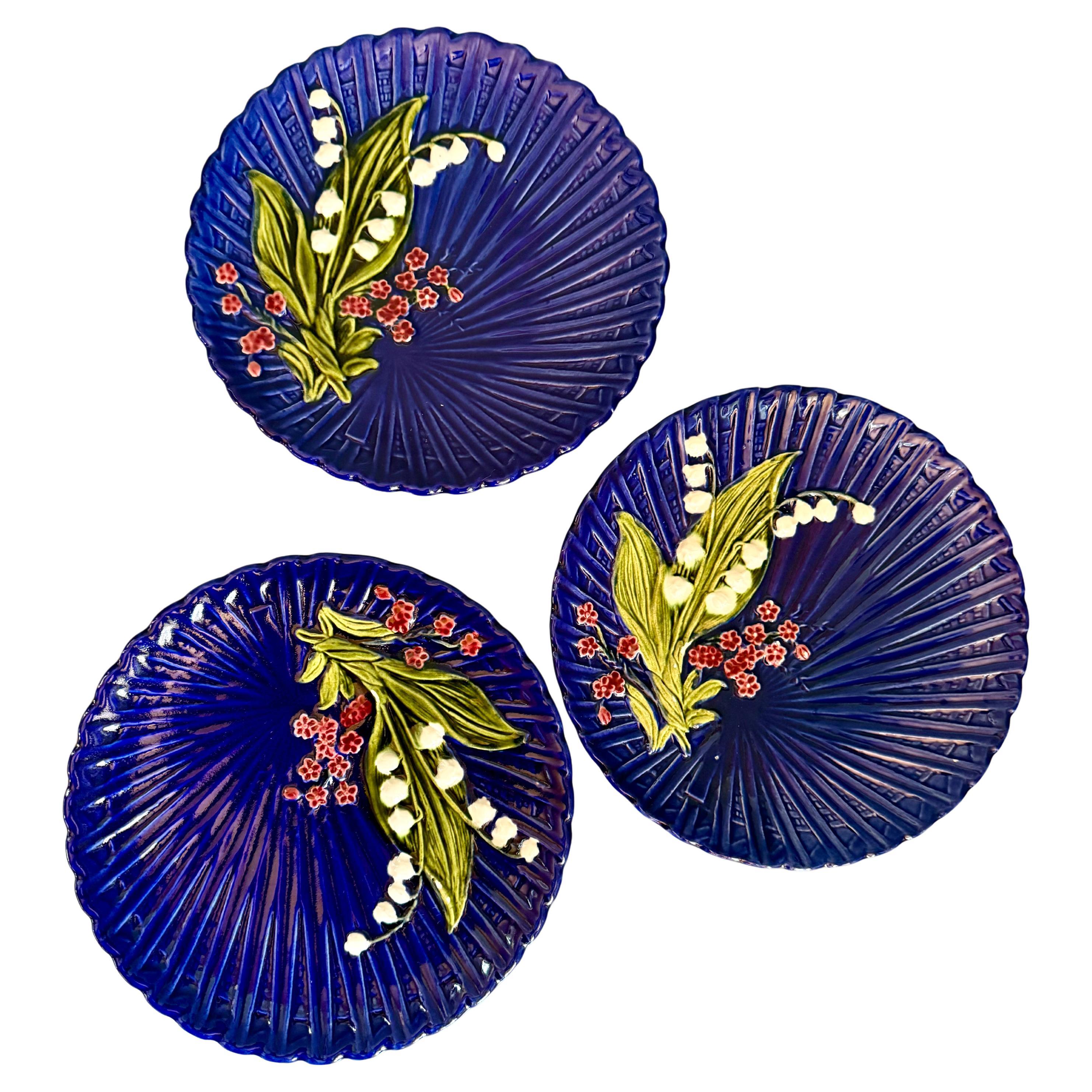 Art Deco Majolica Schramberg 3 plates Lily of the Valley