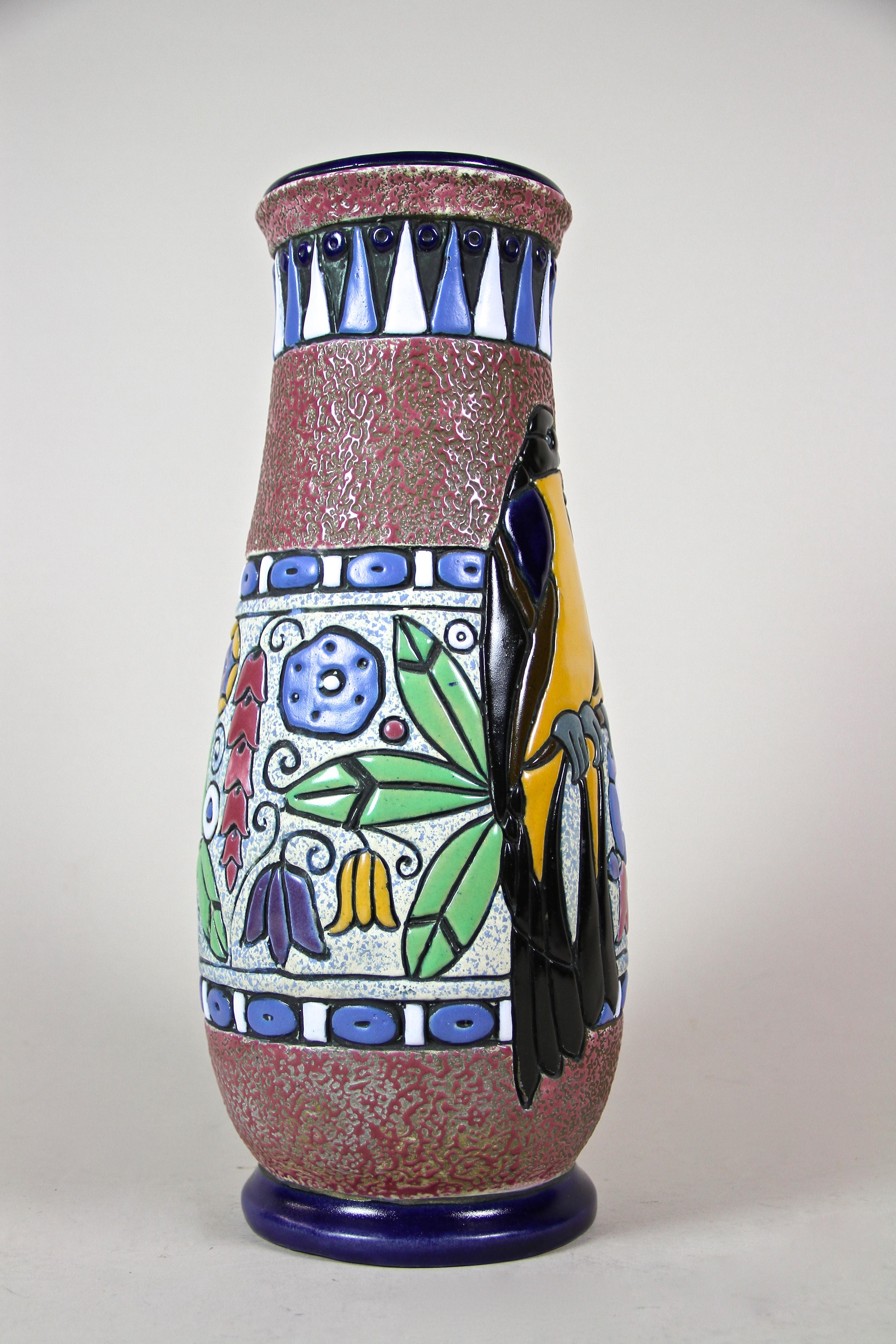 Art Deco Majolica Vase Enamel Painted by Amphora CZ, 20th Century, circa 1920 1