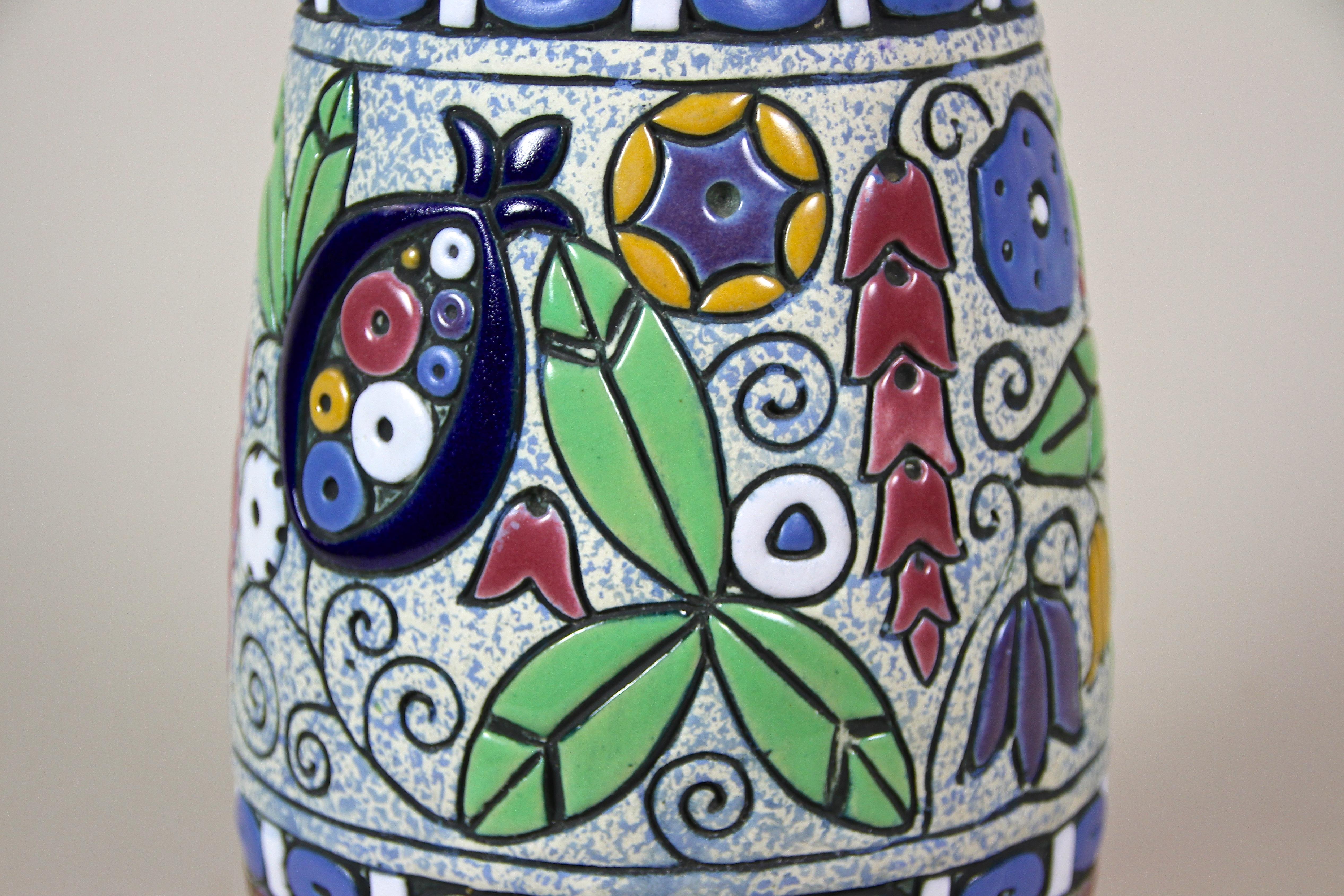 Art Deco Majolica Vase Enamel Painted by Amphora CZ, 20th Century, circa 1920 2