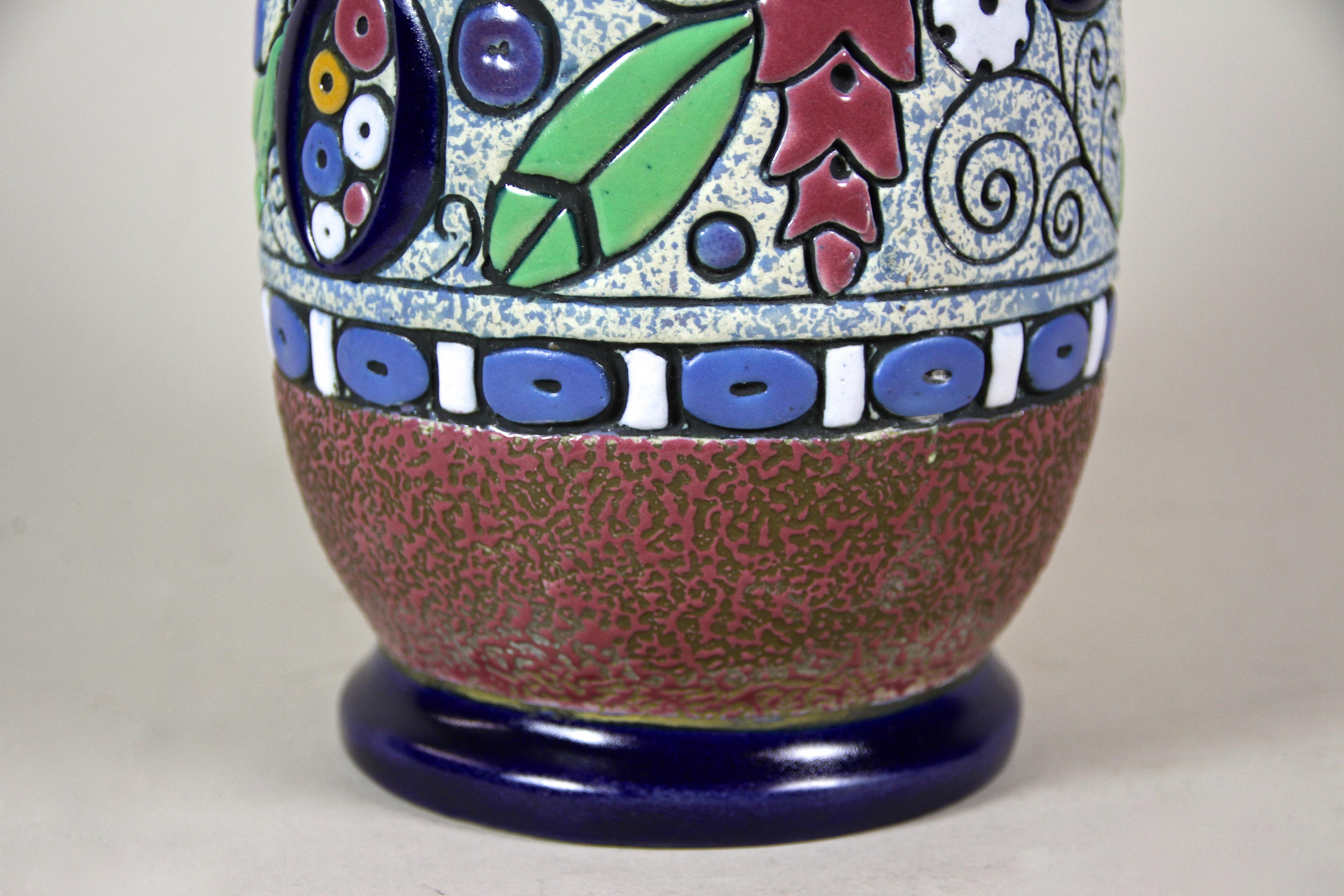 Art Deco Majolica Vase Enamel Painted by Amphora CZ, 20th Century, circa 1920 3