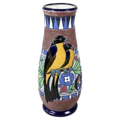 Art Deco Majolica Vase Enamel Painted by Amphora CZ, 20th Century, circa 1920