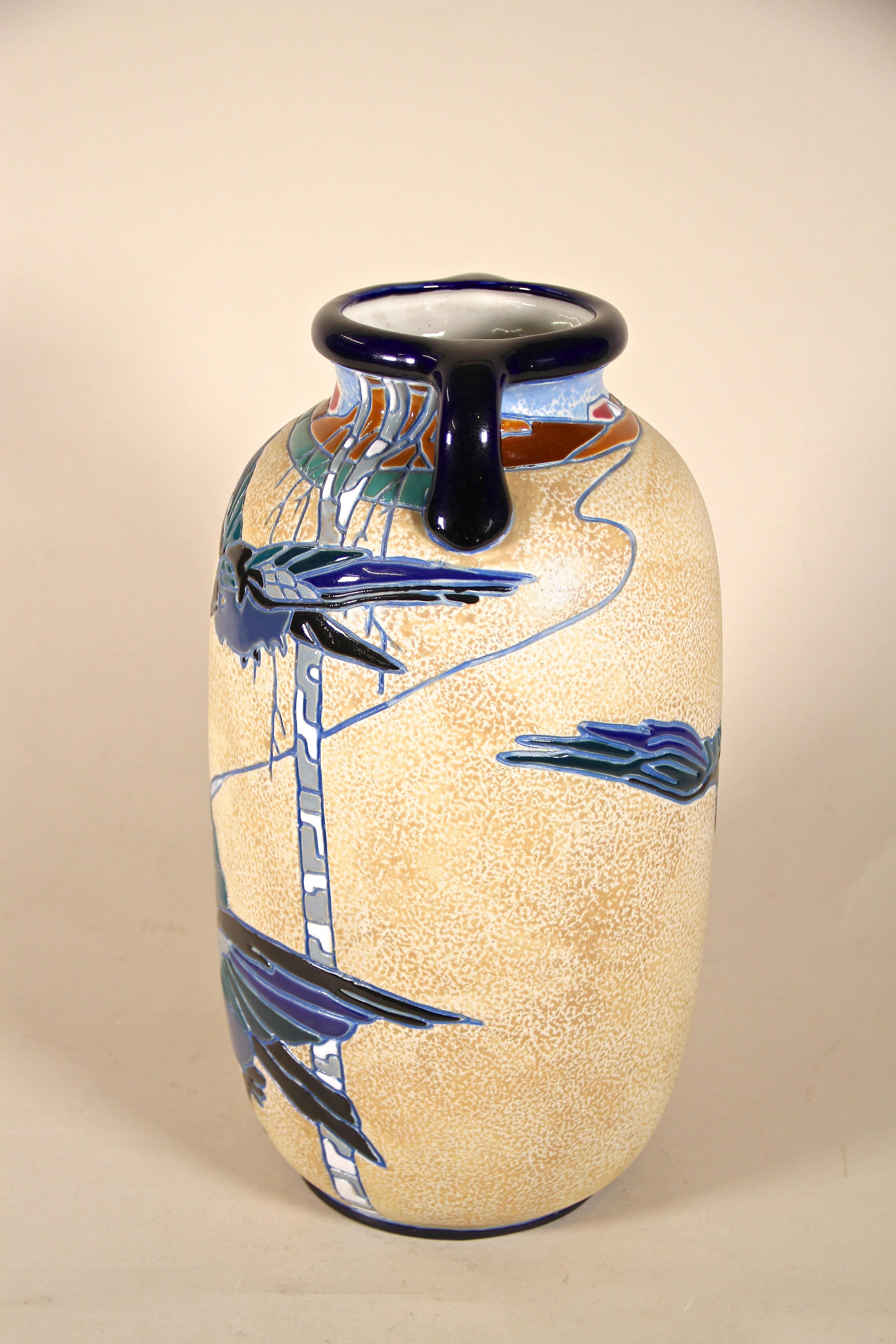 Painted Art Deco Majolica Vase With Enamel Paintings by Amphora, CZ, circa 1920