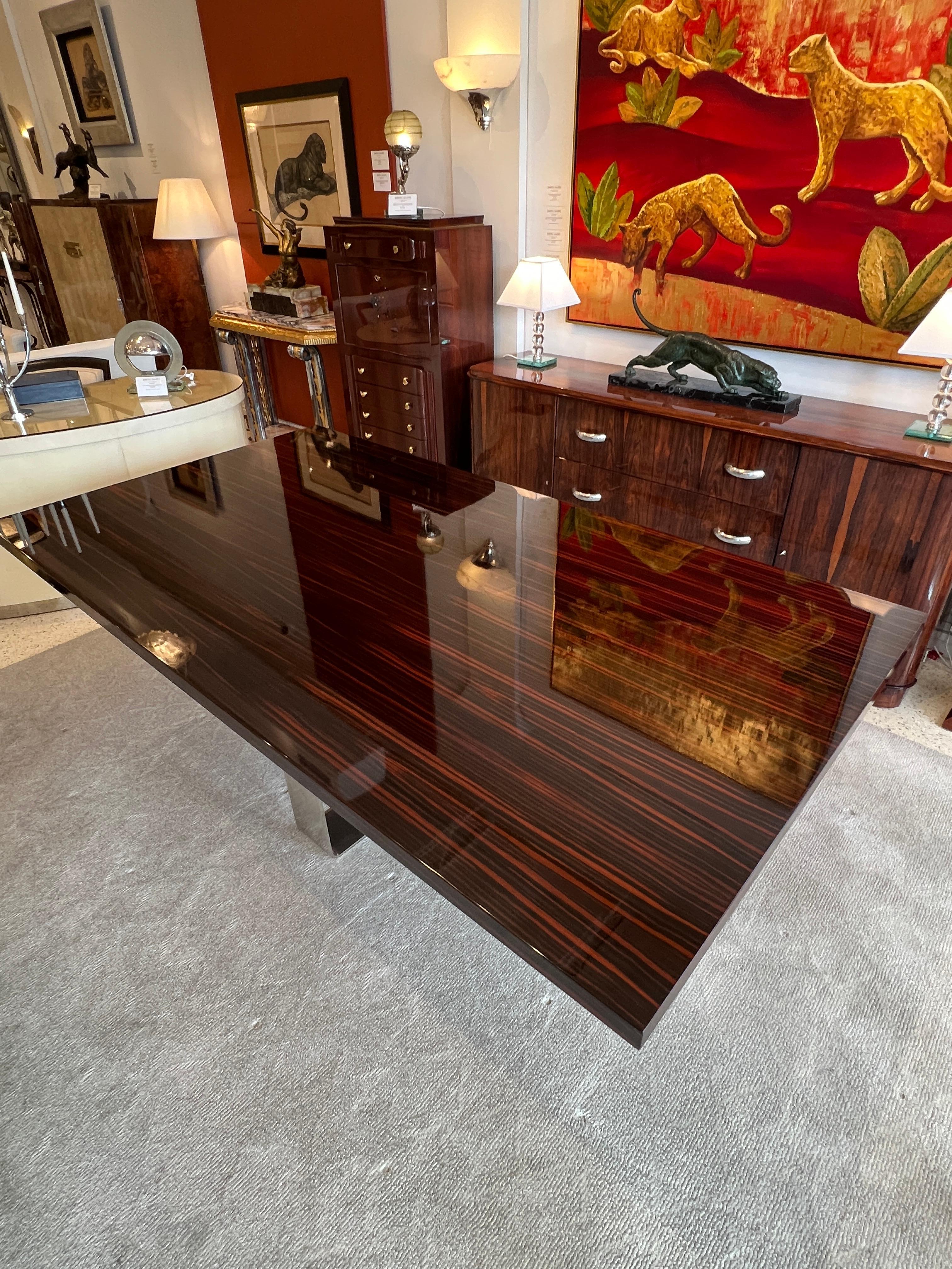Zebra Wood Art Deco Makassar Dining Table by André Mercier For Sale