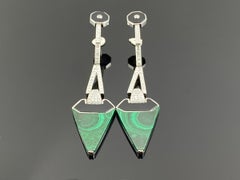 Art-Deco Malachite and Onyx Dangle Earring