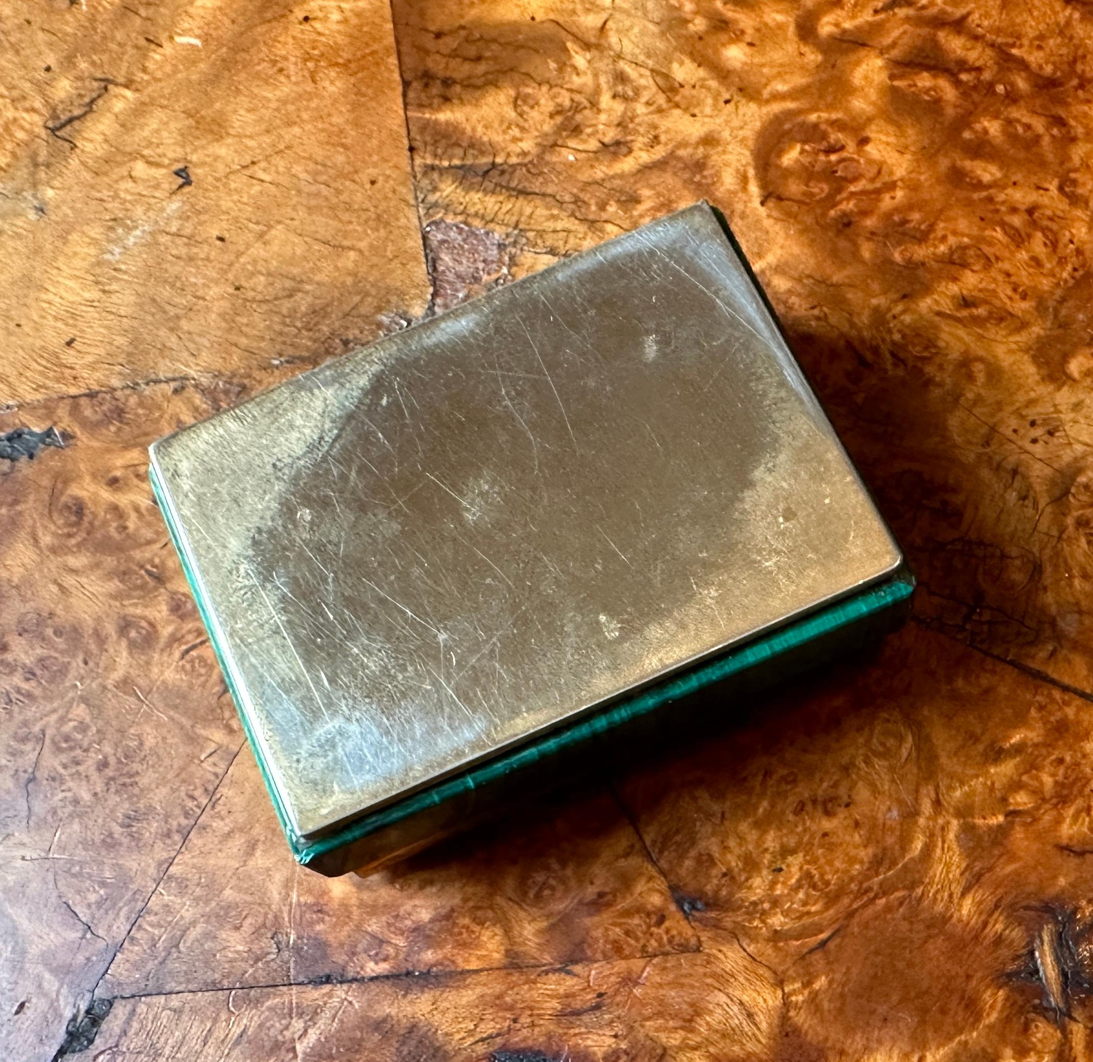 Art Deco Malachite Brass Pill Jewelry Box Antique Lidded For Sale 3
