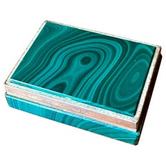 Art Deco Malachite Brass Pill Jewelry Box Antique Lidded