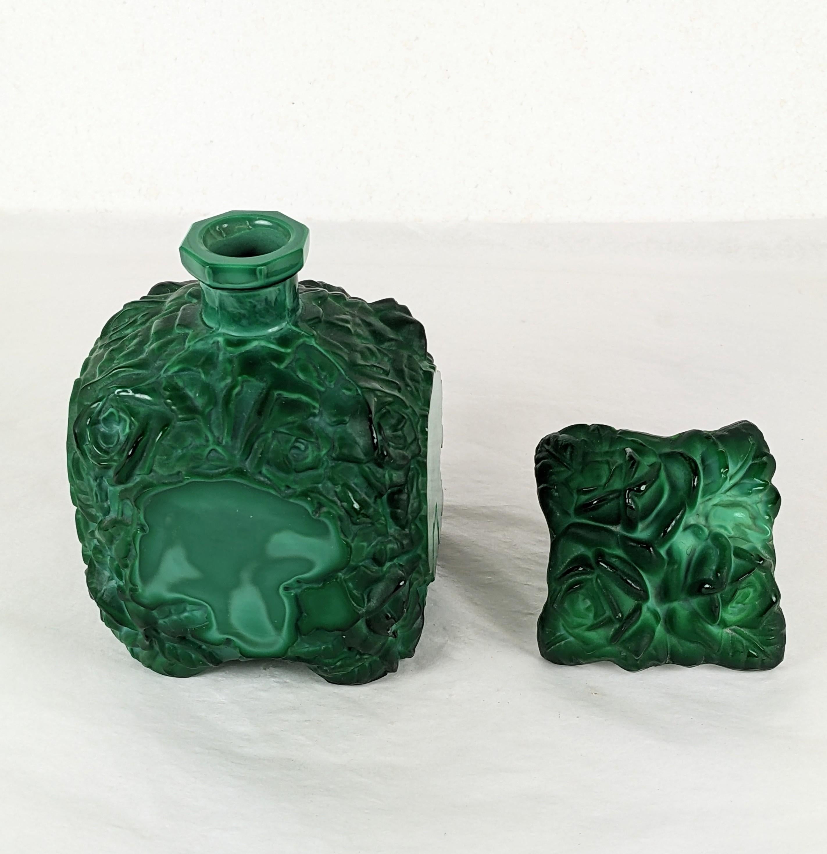 Art Deco Malachite Glass Scent Bottle, Schlevogt Hoffman Ingrid Rose In Good Condition For Sale In Riverdale, NY