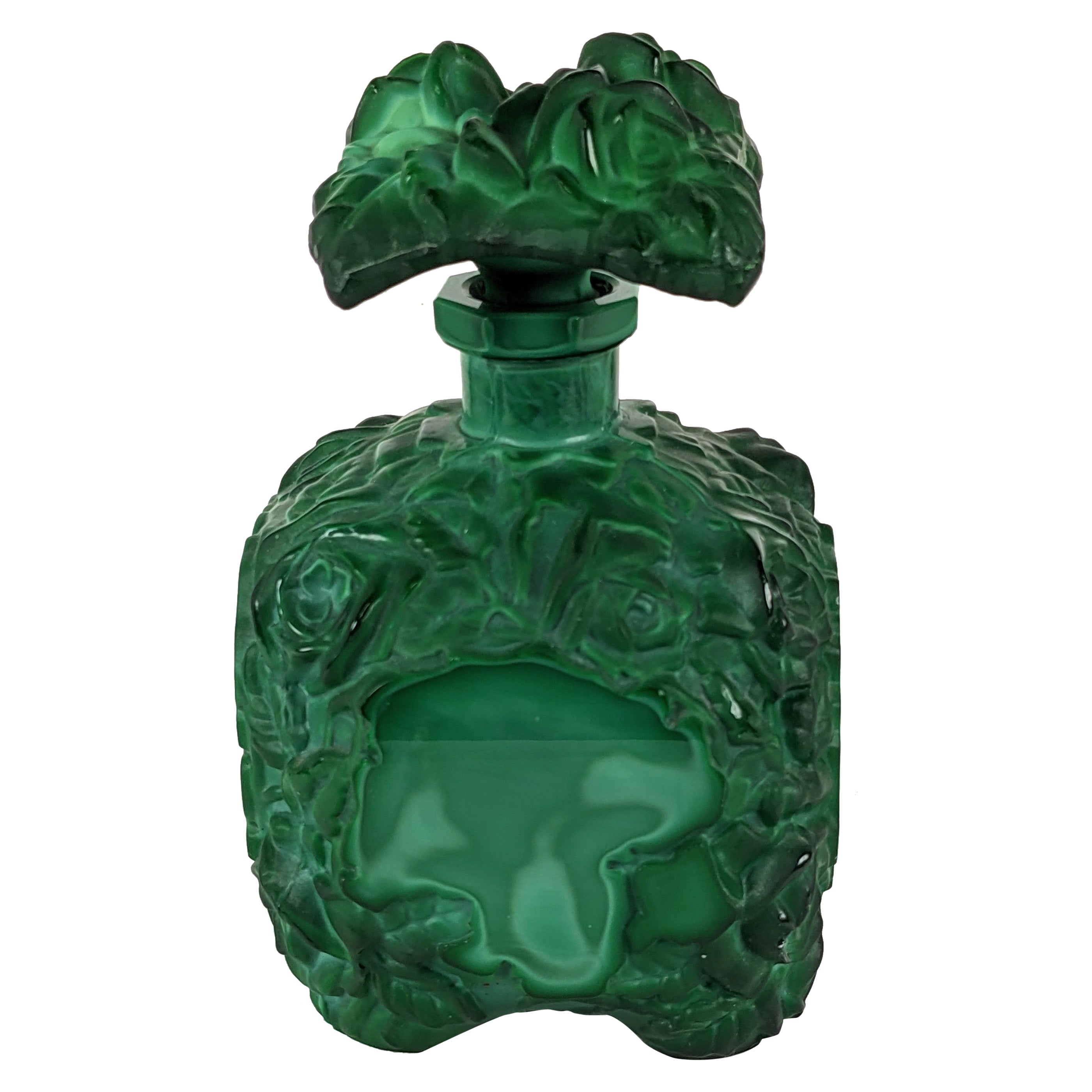Botella de aroma Art Déco de cristal de malaquita, Schlevogt Hoffman Ingrid Rose