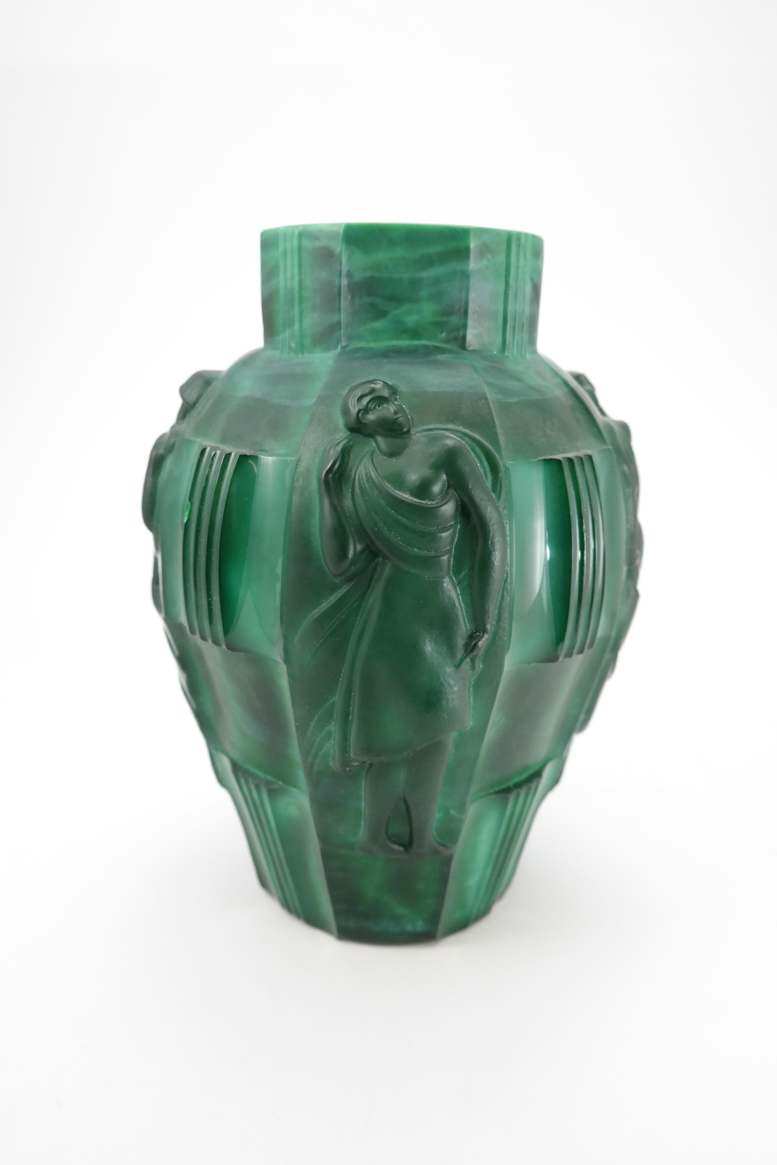 Art Deco Malachite Glass Vase by Artur Pleva for Curt Schlevogt, 1930s 1