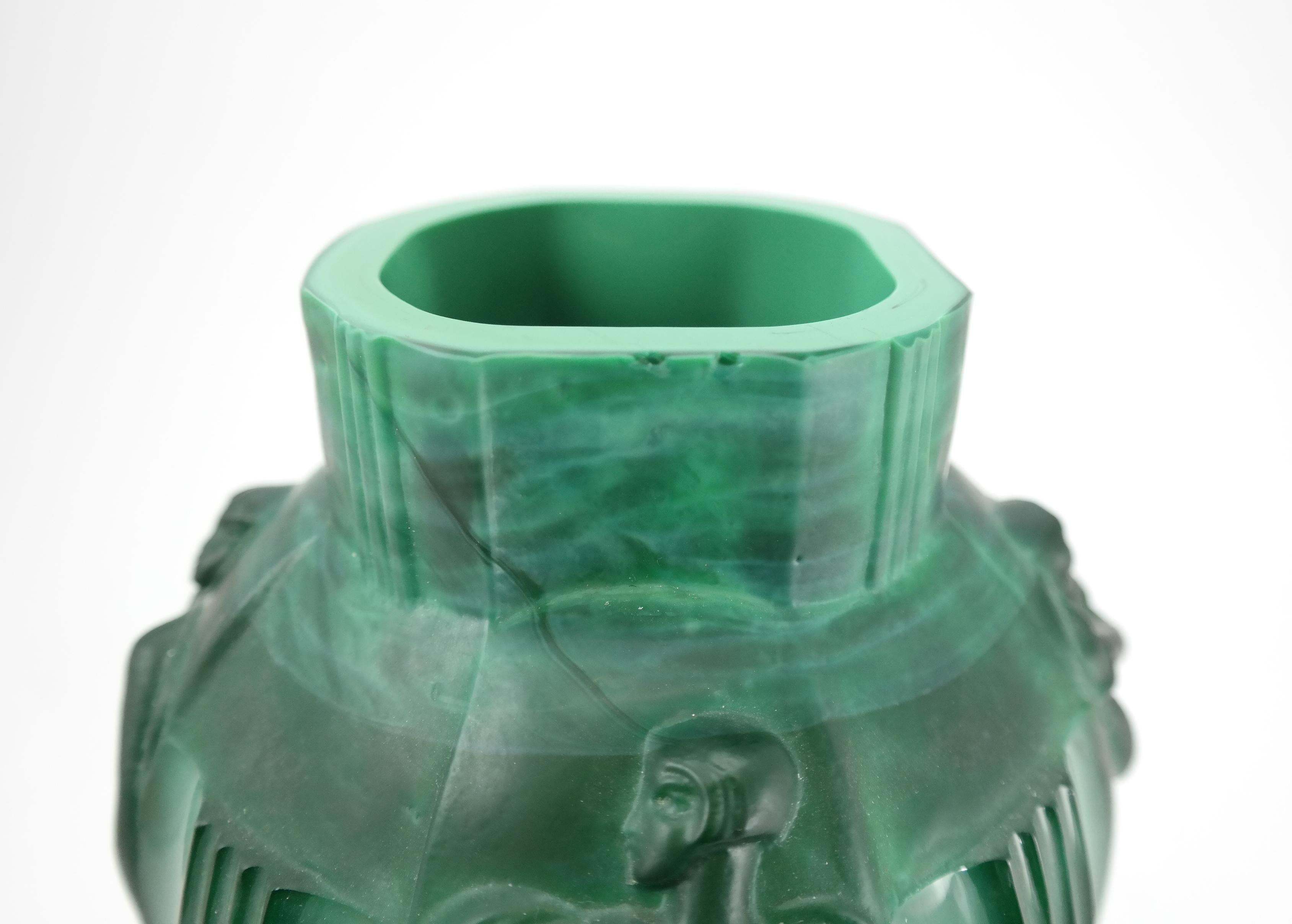 Art Deco Malachite Glass Vase by Artur Pleva for Curt Schlevogt, 1930s 4