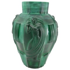 Art Deco Malachite Glass Vase by Artur Pleva for Curt Schlevogt, 1930s