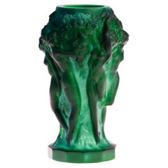 Art Deco Malachite Glass Vase by Curt Schlevogt, 1930s