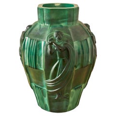 Vintage Art Deco Malachite Glass Vase By Schlevogt