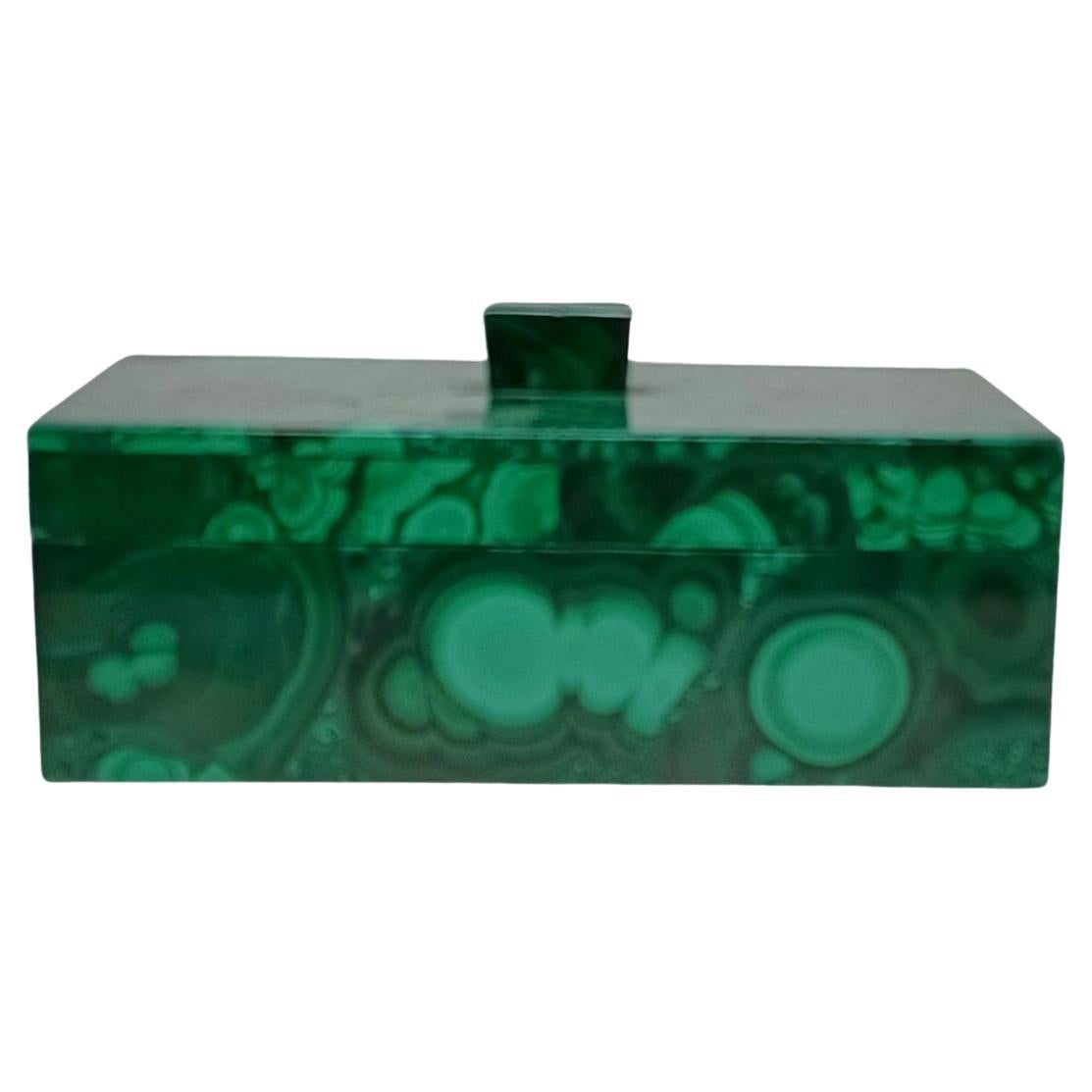 Round Italian Green Stone Malachite Color Hinged Trinket Box at 1stDibs