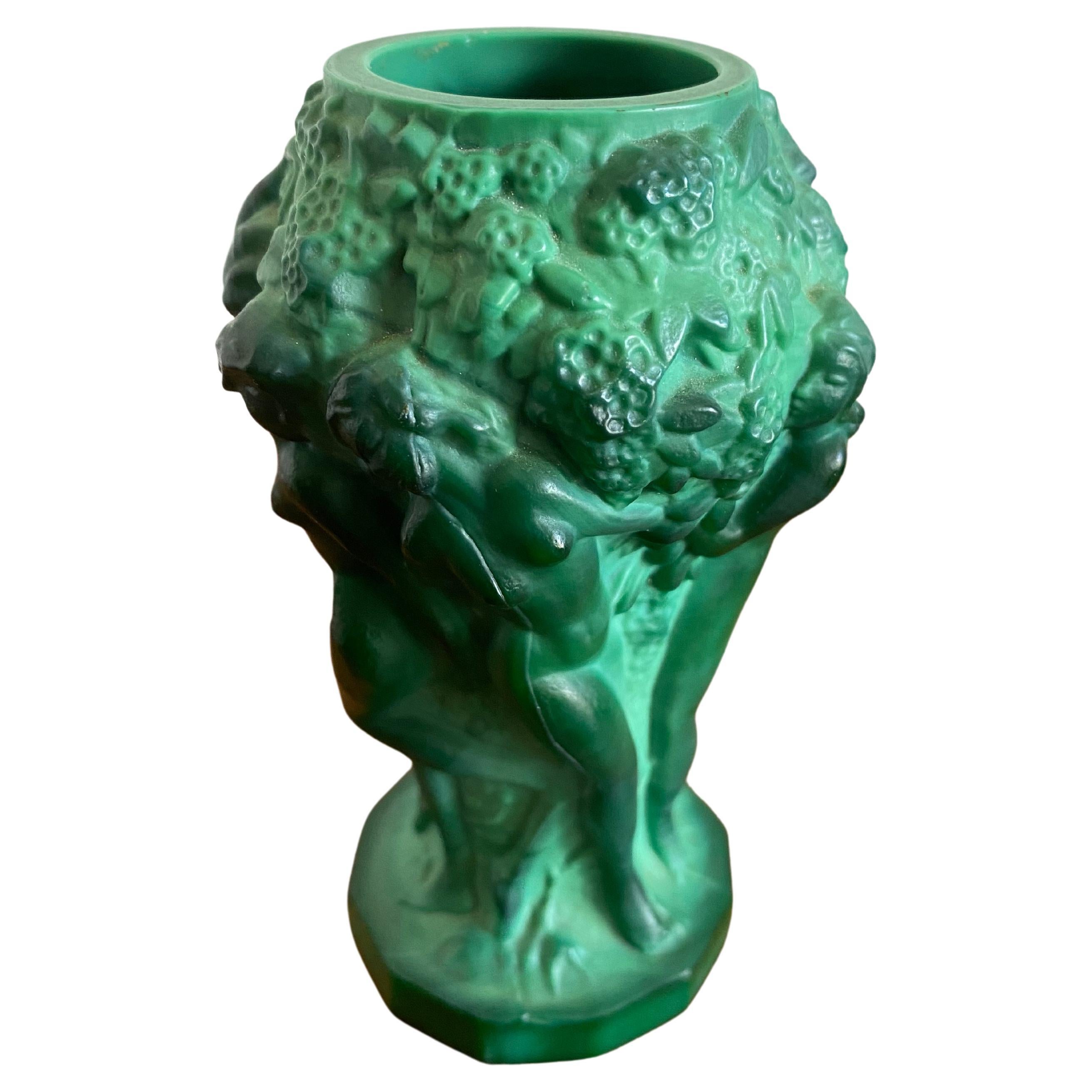 Art-déco-Vase mit Malachit von Curt Schlevogt