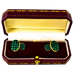 Art Deco Style Malachite Yellow Gold Handcrafted Cufflinks